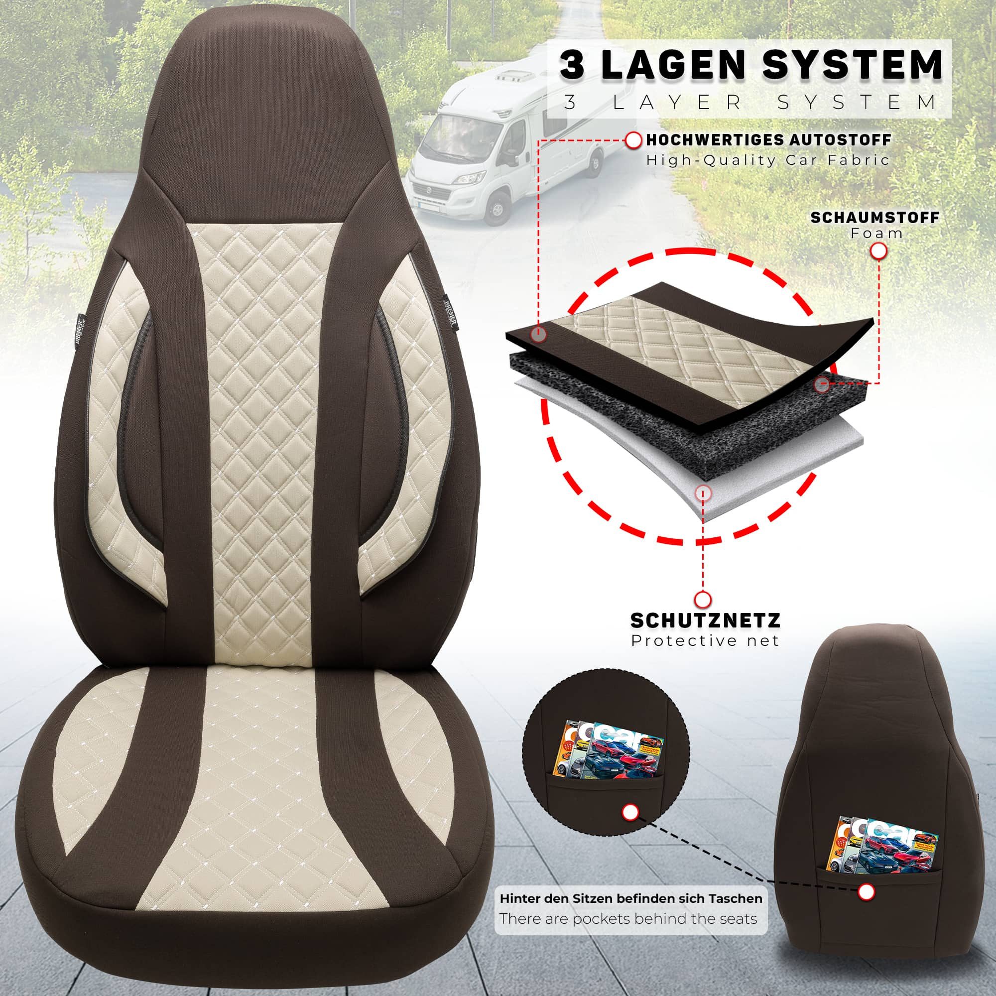 BREMER SITZBEZÜGE Autositzbezug für für Clever Vans Drive (WPL411), Set, Schonbezüge Sitzbezüge Fahrer und Beifahrer, in Braun/Beige