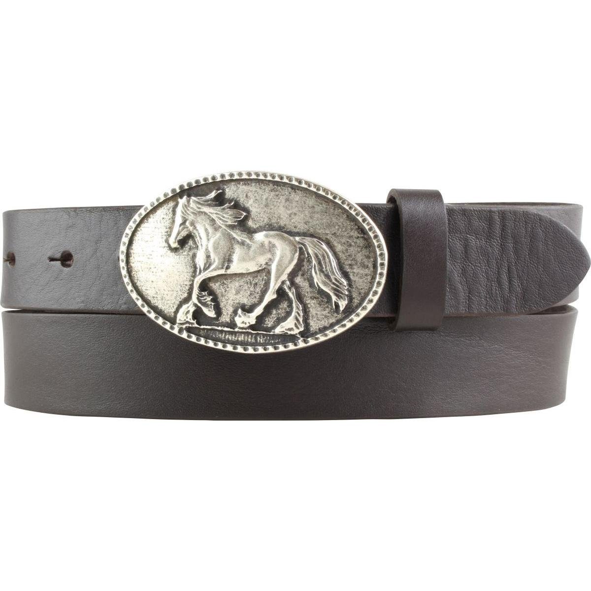 Ledergürtel Gürtel für Reiter mit Pferde-Gürtelschnalle aus Vollrindleder 3 cm - R