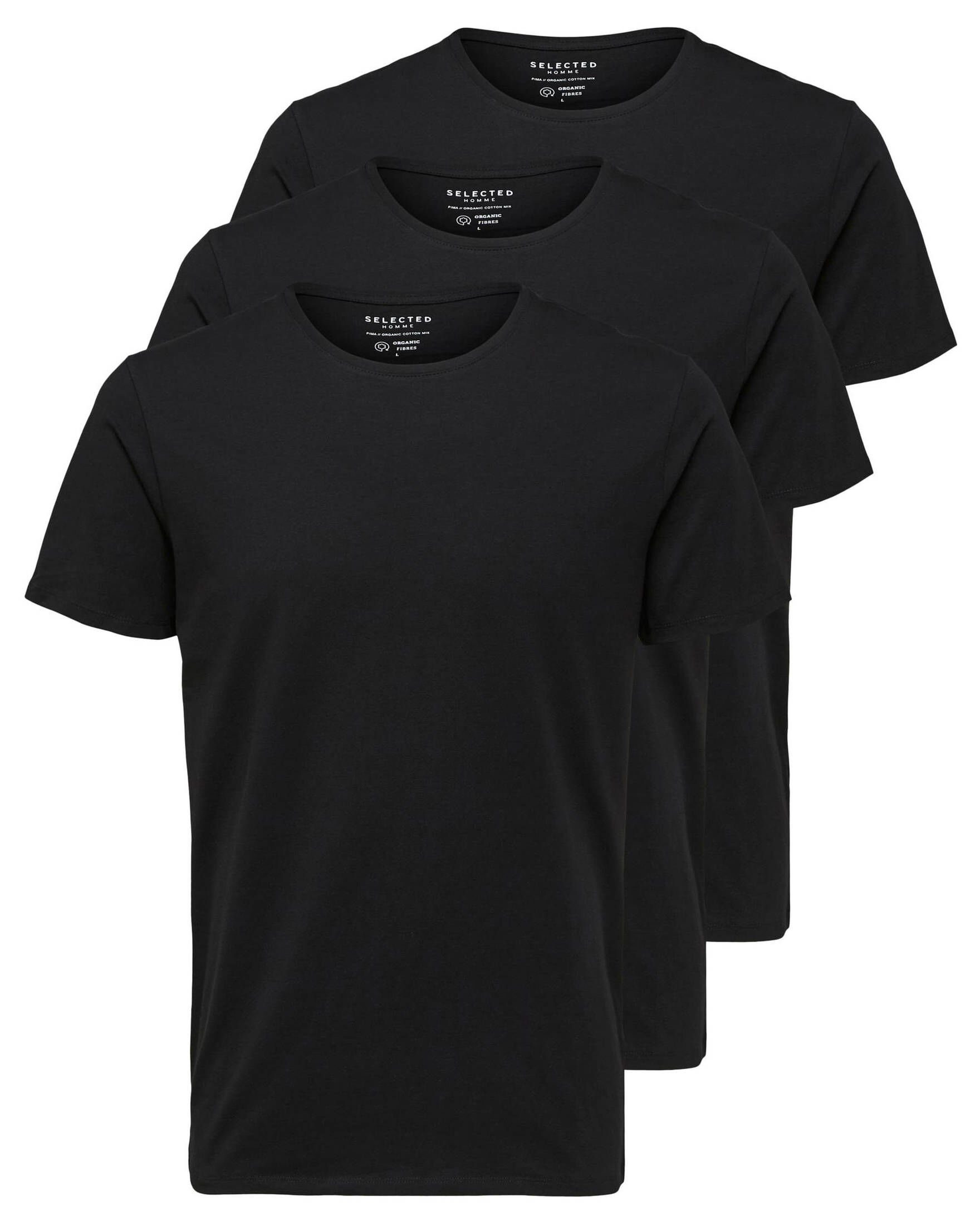 SELECTED HOMME T-Shirt Herren T-Shirt SLHNEWPIMA SS O-NECK TEE 3er-PACK (1-tlg) schwarz (15)