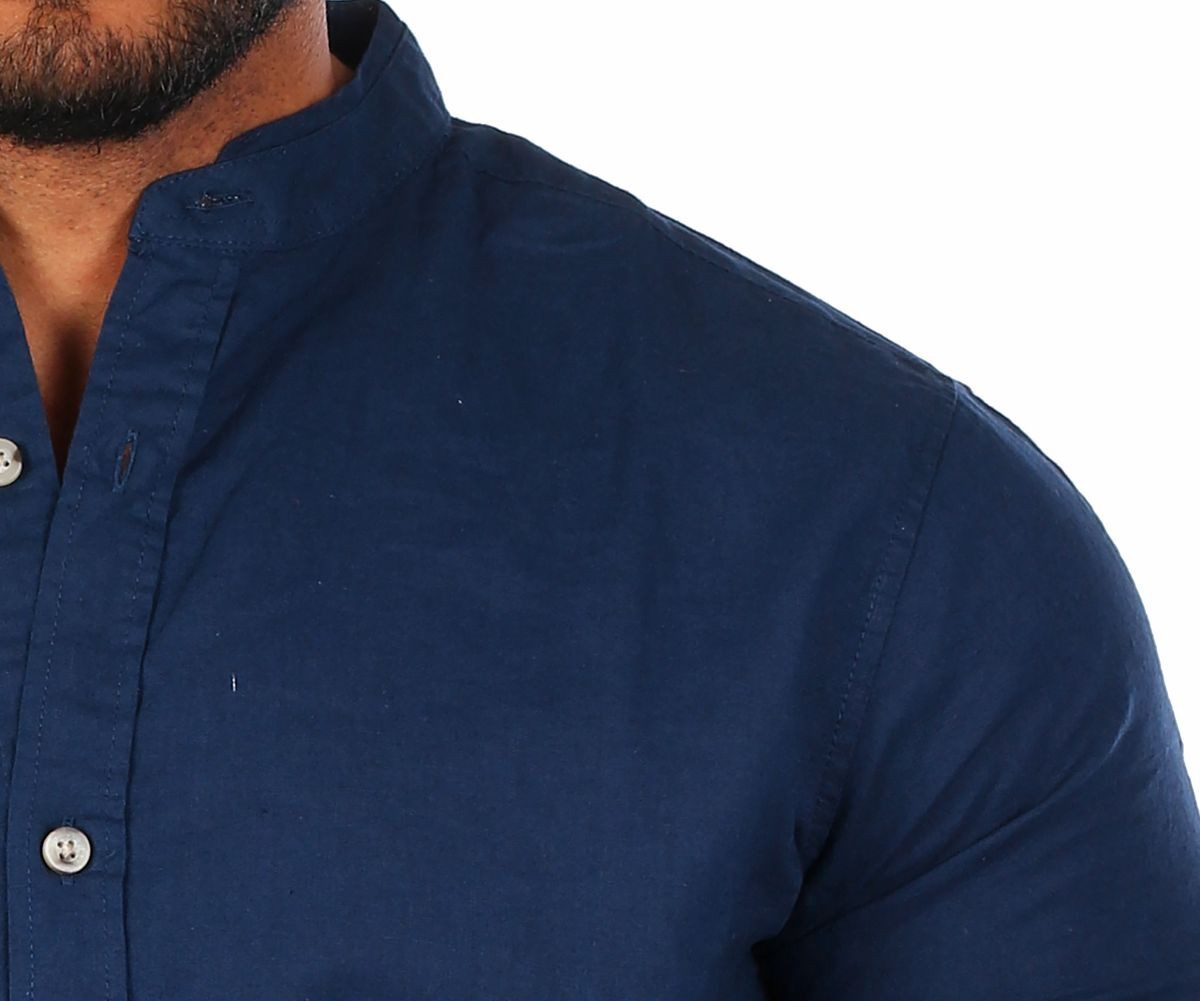 CARISMA Kurzarmhemd Herren Leinen Baumwoll Mix Casual Hemd 9337 Regular Kurzarm Stehkragenkragen Uni – Bild 5 von 5