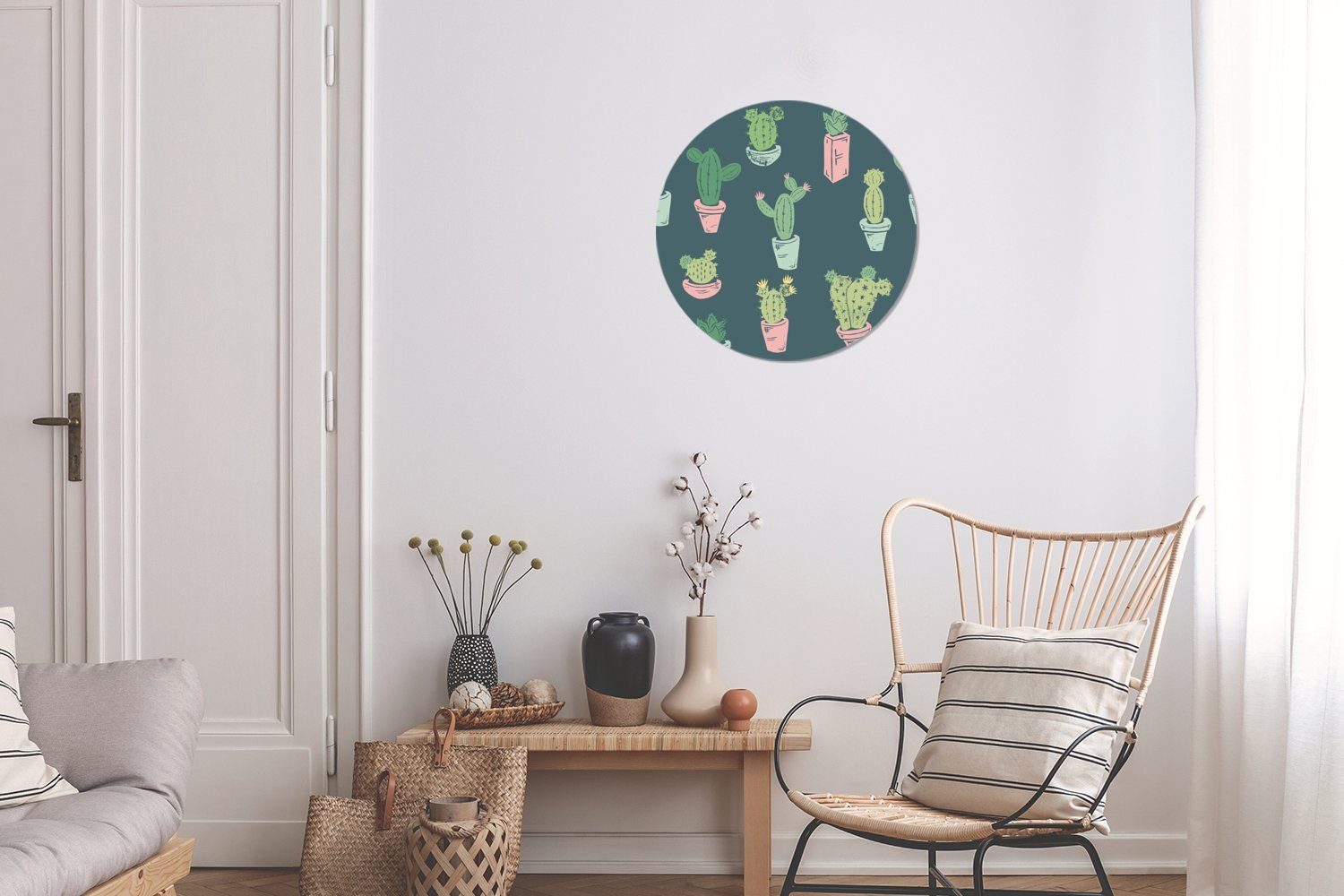 Rundes Forex, St), 30x30 Gemälde Kreis (1 Wandbild, Sommer MuchoWow Kaktus - - Wohnzimmer, cm Wanddekoration Blau,