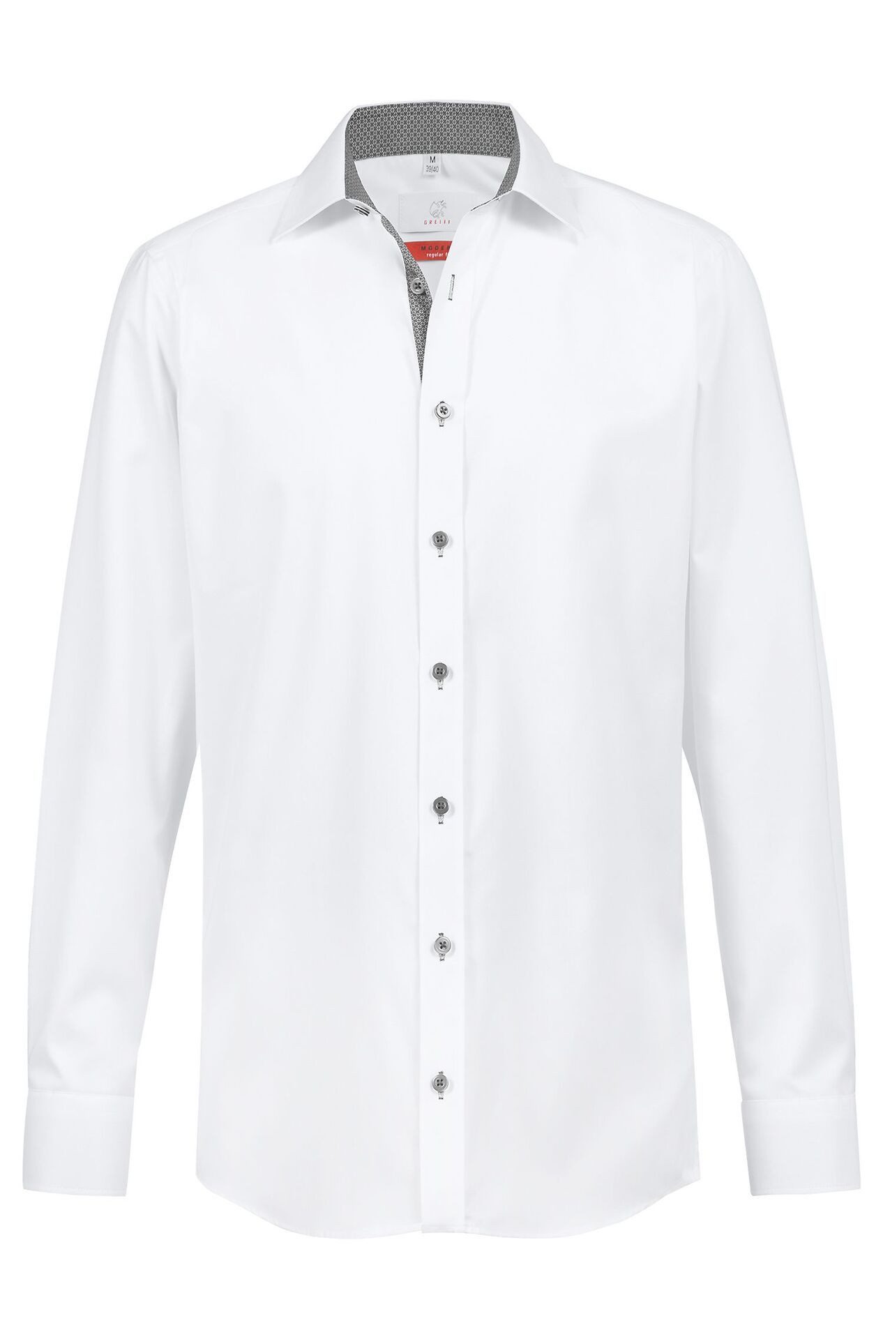 GREIFF Langarmhemd Greiff Modern WITH 37.5® Herren Hemd Langarm Regular Weiß/Grau