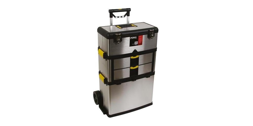 PEREL Werkzeugbox Aufbewahrungs- & Transportbox - Edelstahl - 570 x 354 x 830 mm - 167 L | Werkzeugkoffer