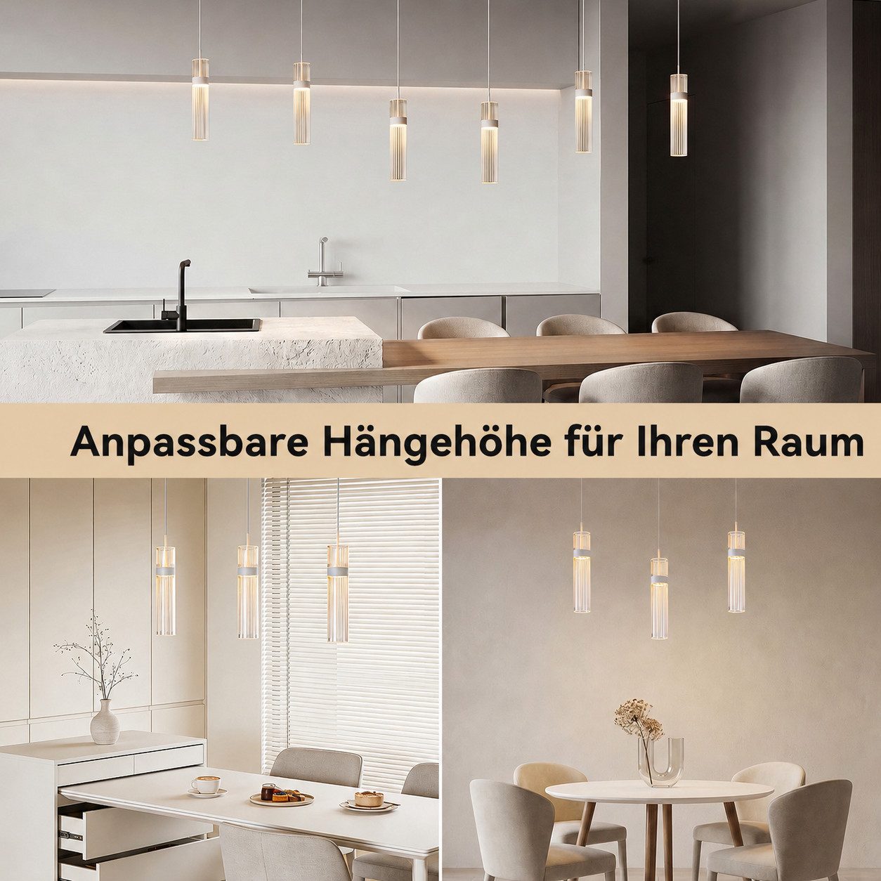 BlingBin LED Pendelleuchte 3-flammig Hängeleuchte 14 W Acryl-Kronleuchter, 3 Lichtfarben mit Memoryfunktion, LED fest integriert, Neutralweiß, Warmweiß, Tagesli – Bild 5 von 5