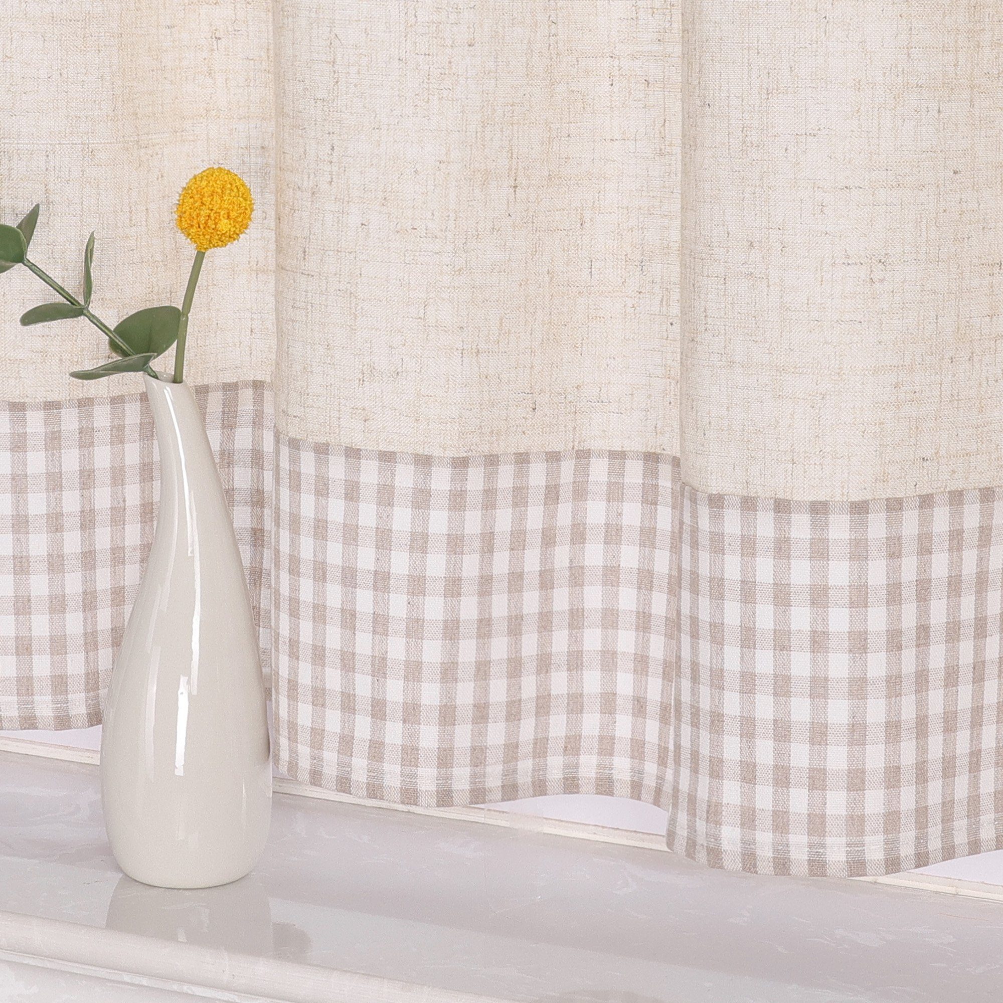 Joyswahl Scheibengardine Slike (1 St), Schlaufen, halbtransparent, kariert, Küche Kurzgardine