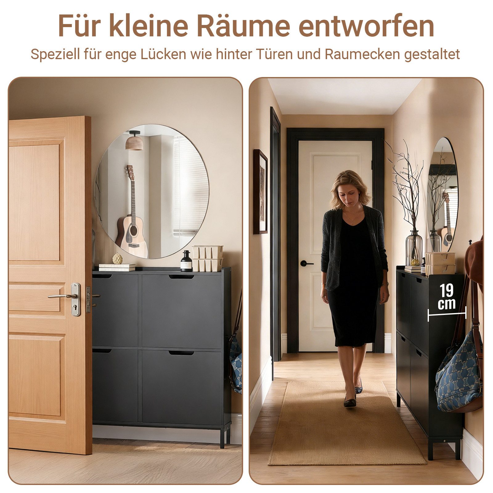 SoBuy Schuhschrank FSR100, Schuhkipper Schuhregal Flurschrank Schuhkommode Schuhschrank schmal, mit 4 Klappen, für 8-12 Paar Schuhe, Diele, Flur