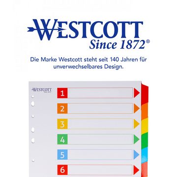WESTCOTT Aktenordner Register für Ordner Din A4, Beschriftbare Trennblätter 10 Tabs, Ordner Organizer 5 Farben, Robuste 160g/m² mit Eurolochung
