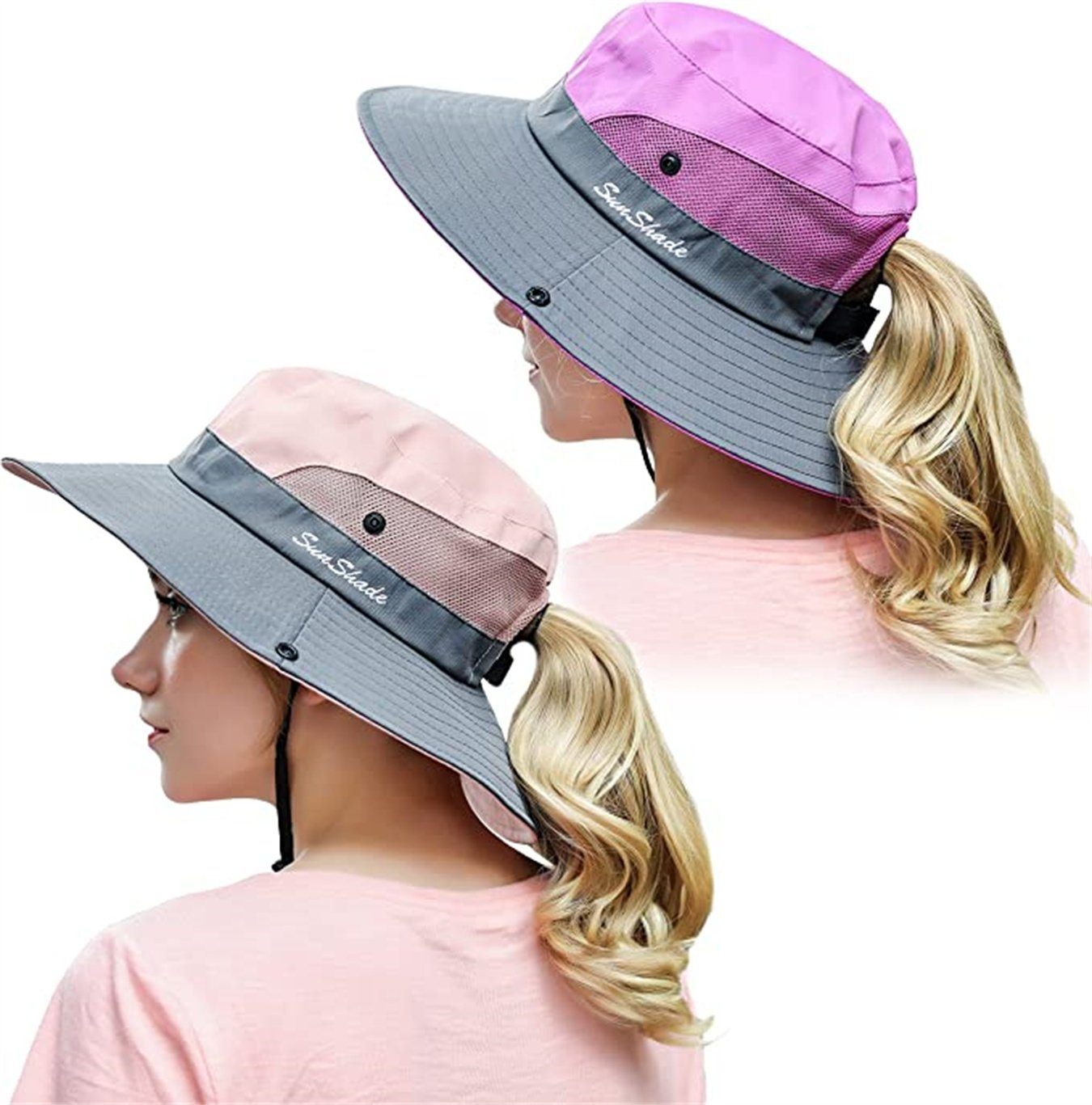 XDeer Sonnenhut 2x Sonnenhut für Damen,Faltbar SafariHut Wanderhut Gartenhut Wasserdicht,Breiter Krempe mit UV-Schutz,Verstellbare Kinnband