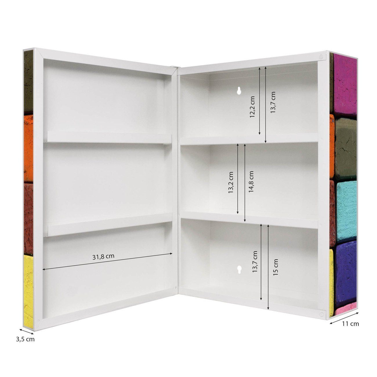 banjado Medizinschrank Stahl Bunte Kreide und kleine x (abschließbar, Fächer) 46 2 große x 35 3 15cm weiß