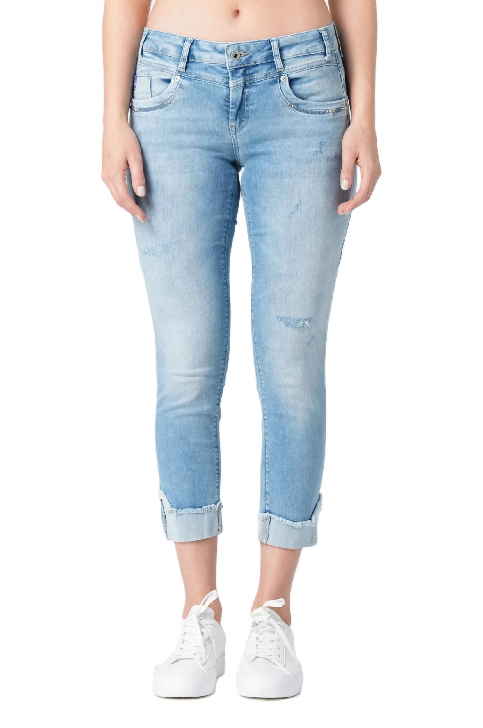 Miracle of Denim Gerade Jeans – Regular Fit mit Destroyed-Effekten und aufgerollten Säumen