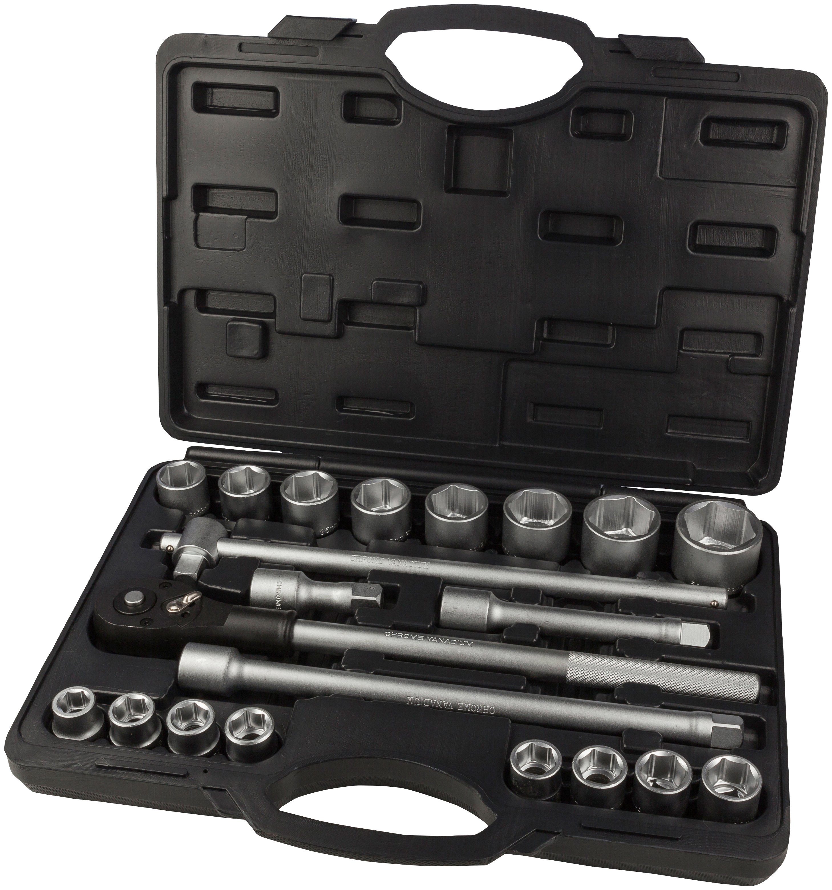 Steckschlüssel-Garnitur, 3/4" Kunststoffkoffer Set, BASIC 21-tlg., PLUS im Stecknüsse WGB