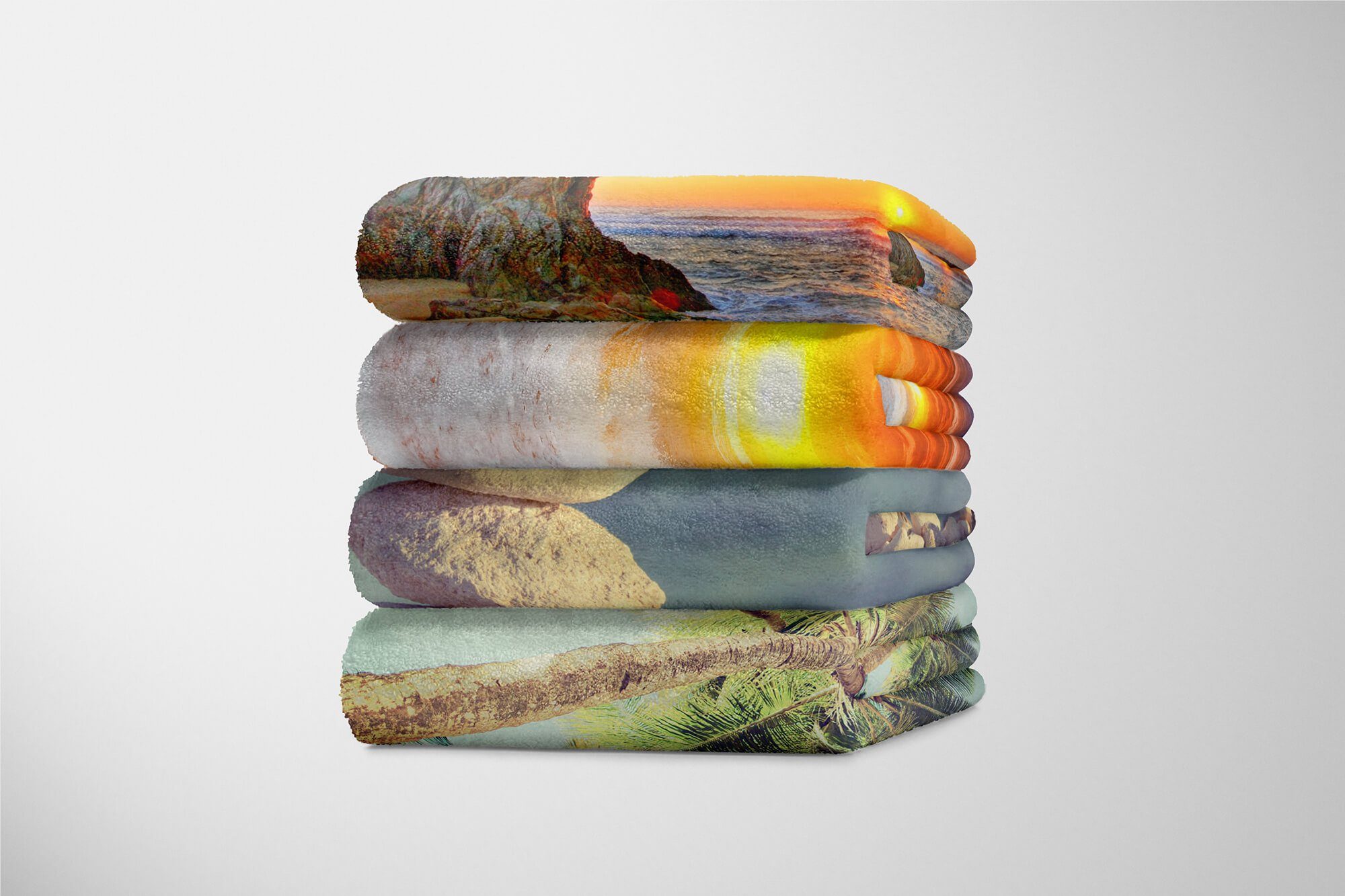 Sinus Art Handtücher Handtuch mit Handtuch Strandhandtuch Saunatuch (1-St), Runde Kuscheldecke Fotomotiv Meer, Baumwolle-Polyester-Mix Steine