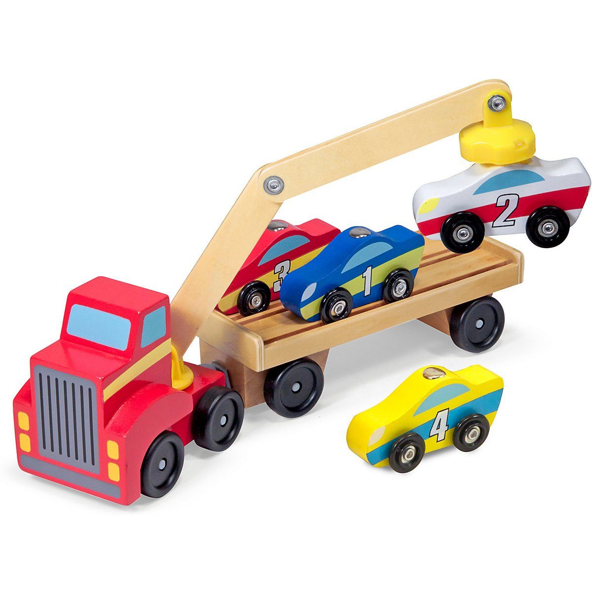 Melissa & Doug Magnetischer Autoverladekran Fahrzeugset aus Holz Spielzeug NEU 