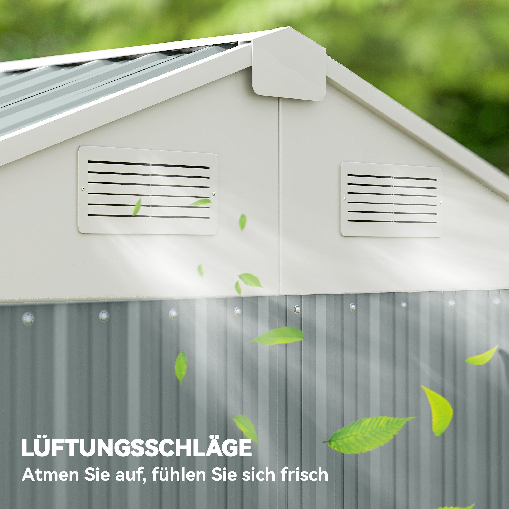 MC Star Gerätehaus Metall Gerätehaus 3,5 m², Hoher Abschließbar Geräteschuppen, mit Sattedach Lüftungen Handschuhen, 209 x 177 x 236 cm