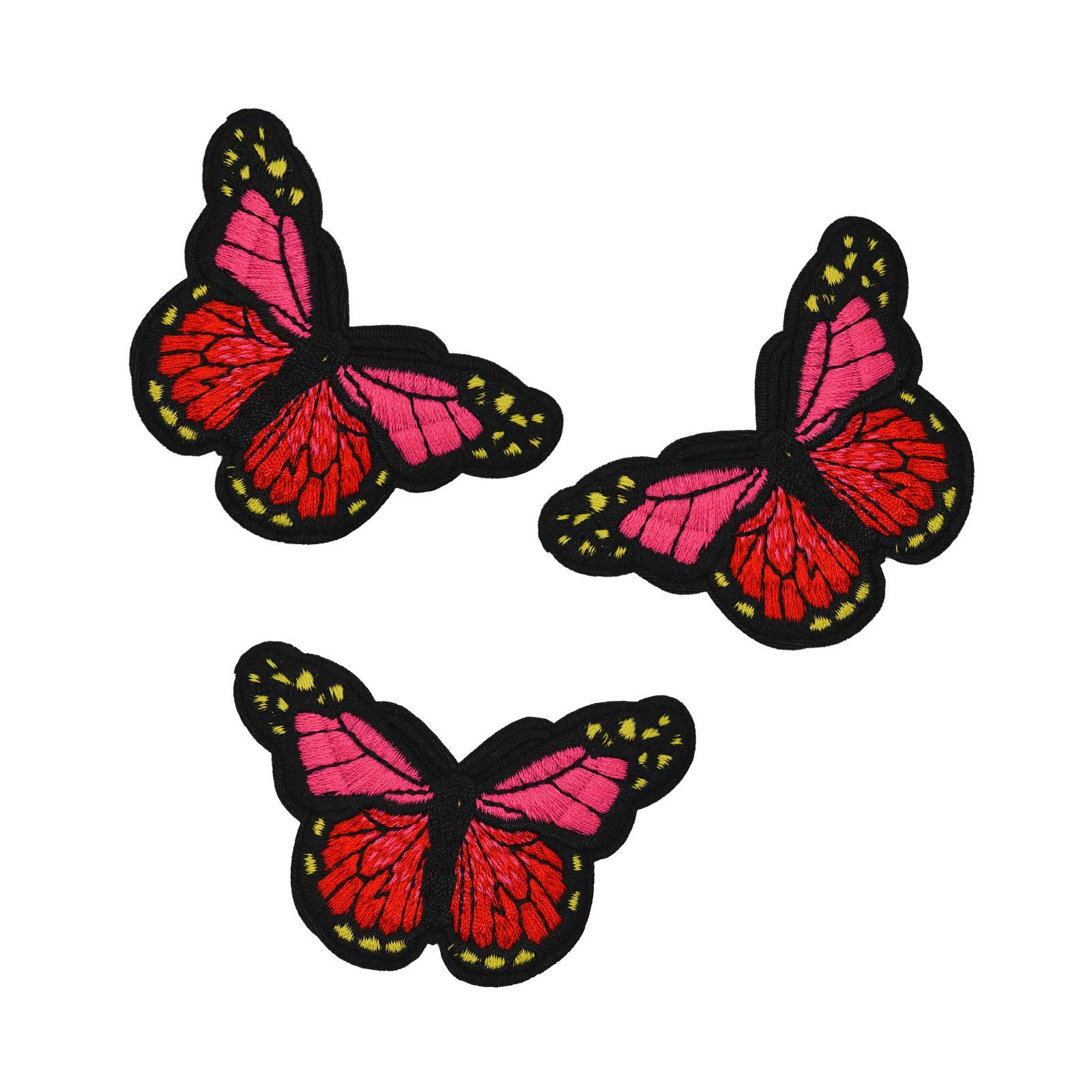 maDDma Aufnäher 3 Schmetterling Aufbügler bestickt Farb-/ Größenwahl, Polyester, Polyethylen Schicht, 46 x 78 mm rot