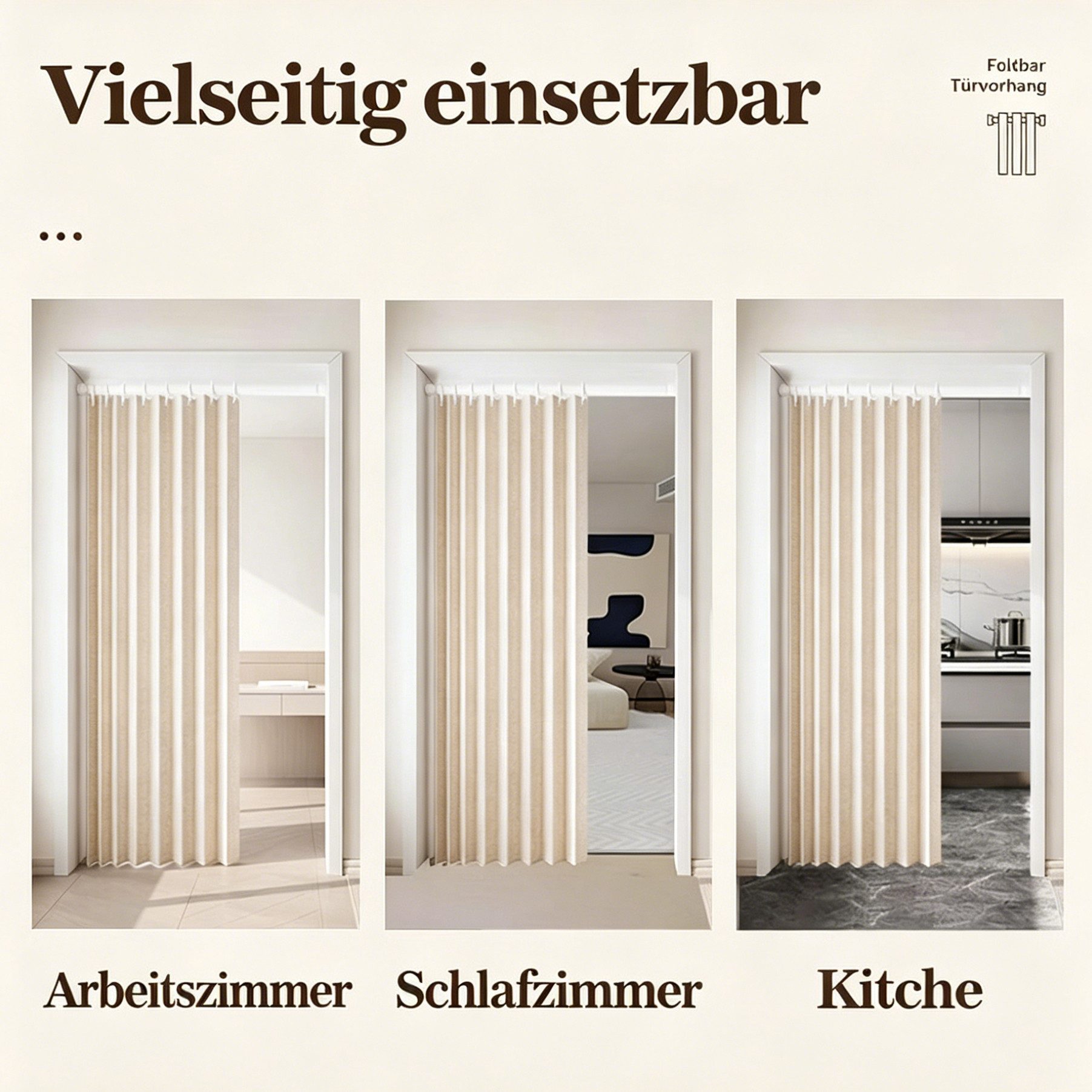 Diwzbyn Türvorhang Halbverdunkelnder Sichtschutz-Türvorhang, faltbarer Leinen-Türvorhang, Kleiderschrank-Trennvorhang für Schlafzimmer, Eingangsbereich – Bild 5 von 5