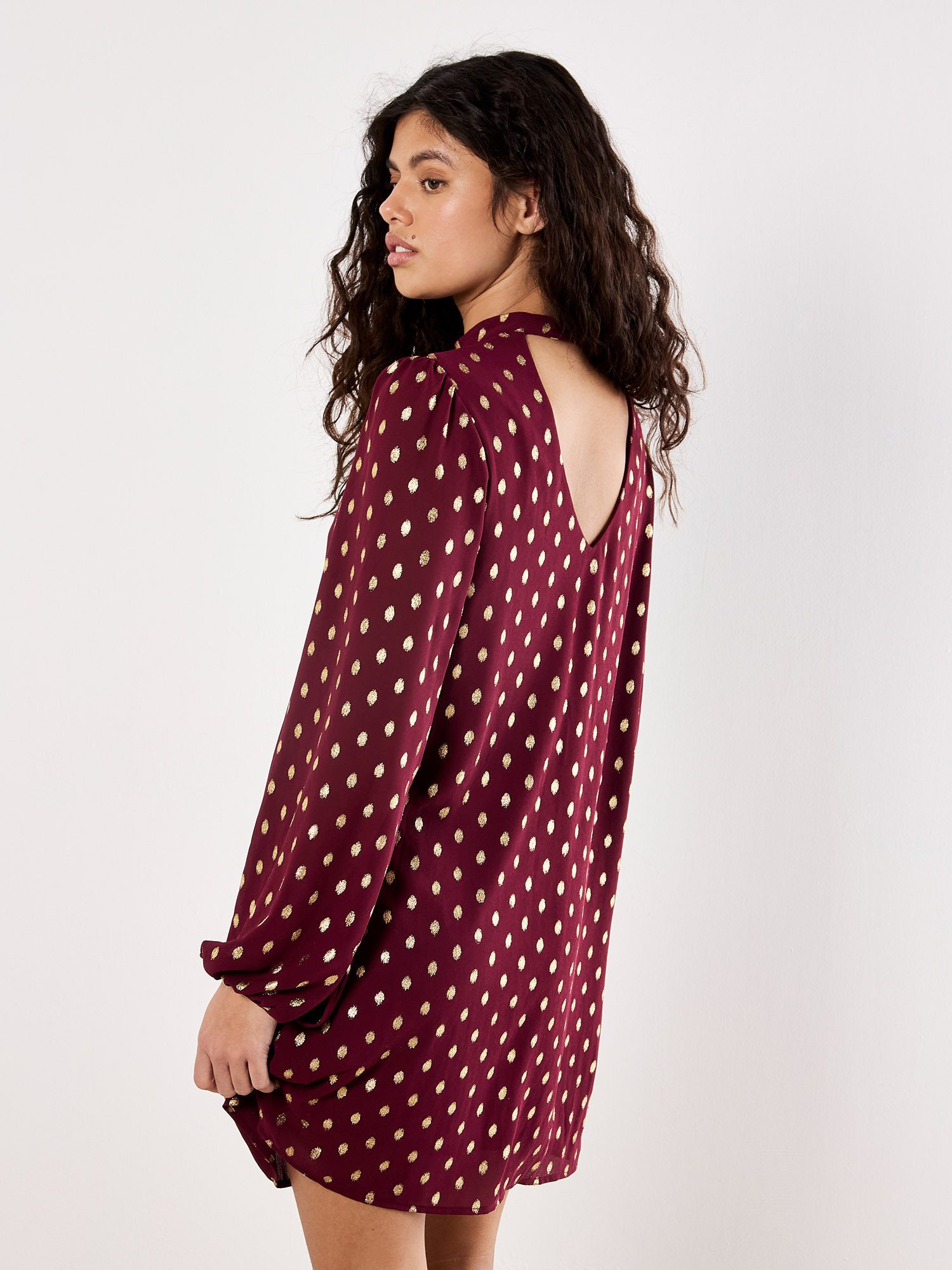 Apricot Chiffonkleid Minikleid mit Goldfoliendruck günstig online kaufen