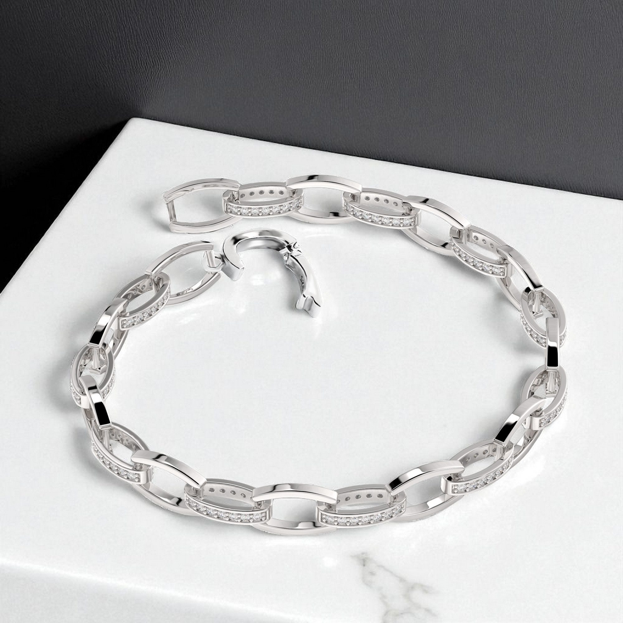 Schöner-SD Gliederarmband Silberarmband Damen teils mit Zirkonia 925 Silber Rhodium, Einhand-Klappverschluss – Bild 3 von 4