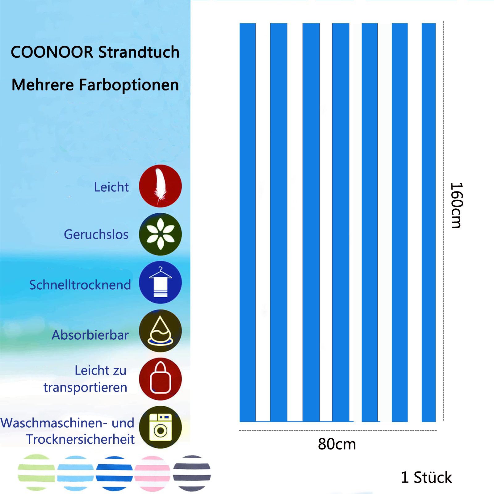 Coonoor Strandtuch Groß-80 x 160 cm günstig online kaufen