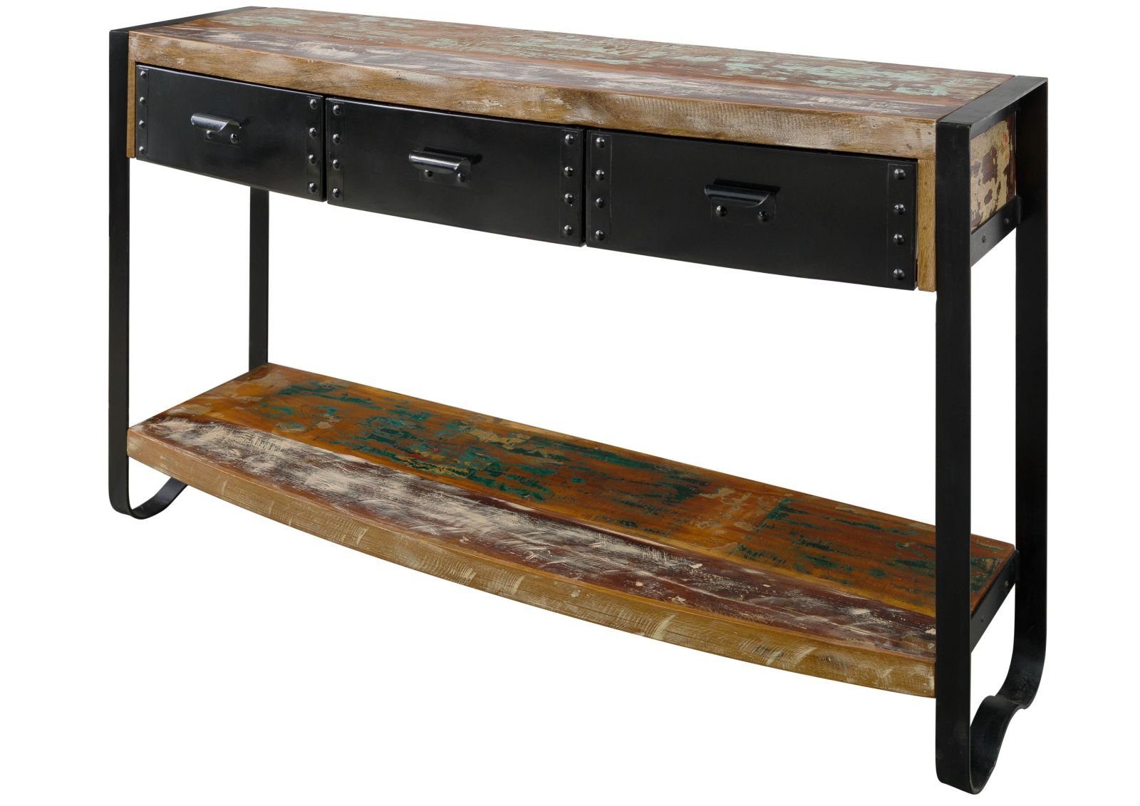Massivmoebel24 Konsolentisch INDUSTRIAL#42 (Massivholz, Massivholztisch), Konsolentisch Altholz 135x35x80 mehrfarbig lackiert INDUSTRIAL #42