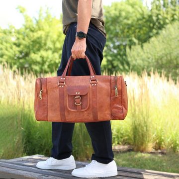 SID & VAIN Reisetasche LANDON, Weekender echt Leder Unisex, Sporttasche hellbraun, 50 cm