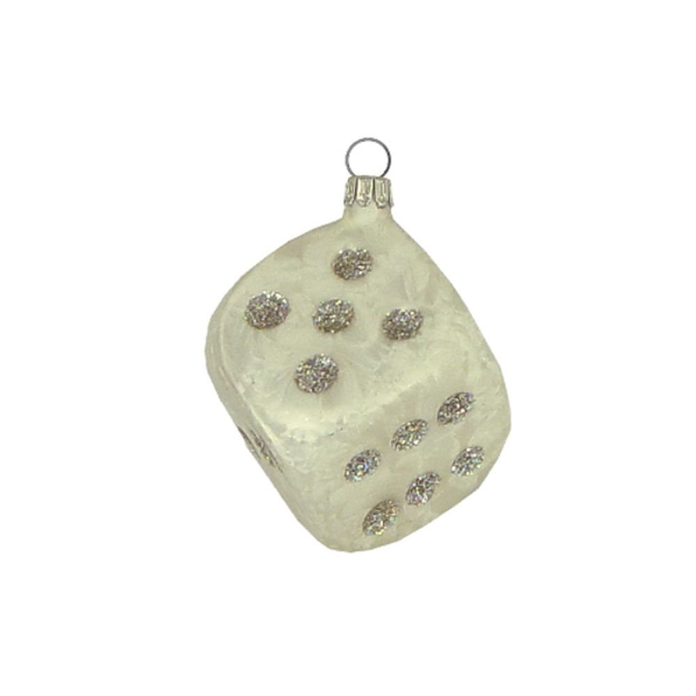 Haberland Glasschmuck Lauscha Christbaumschmuck Kleiner Würfel Eislack weiss 8 cm Lauschaer Glas