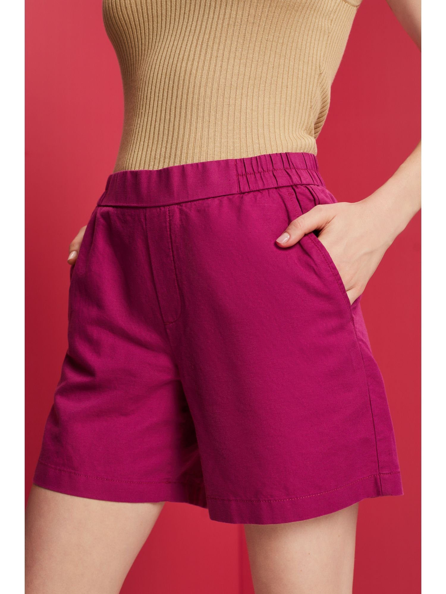 Shorts Pull-on-Shorts, PINK Baumwolle-Leinen-Mix (1-tlg) DARK Esprit