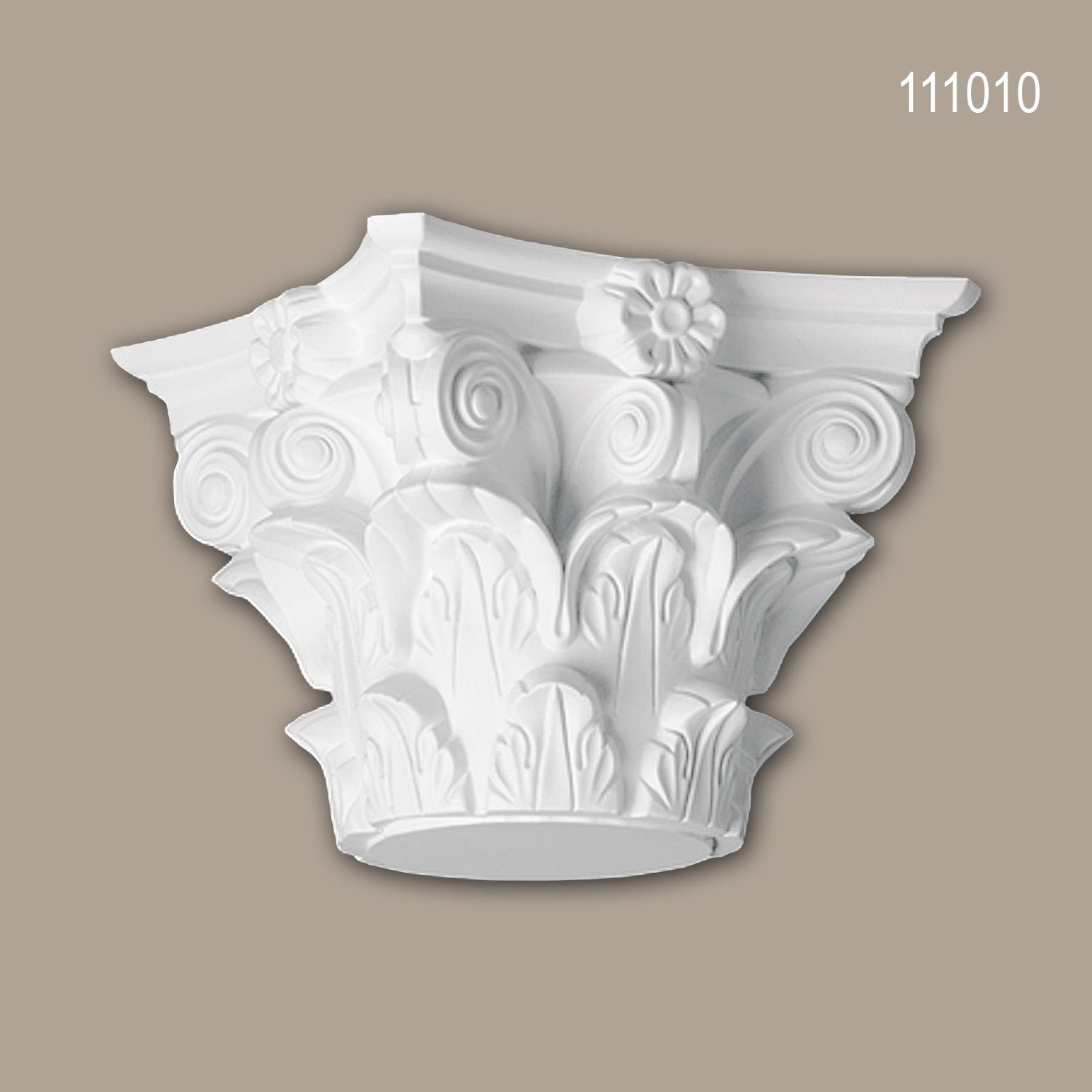 Profhome Wanddekoobjekt 111010 (Vollsäulen Kapitell, 1 St., Säule, Zierelement, Stucksäule, Dekosäule), weiß, vorgrundiert, Stil: Korinthisch