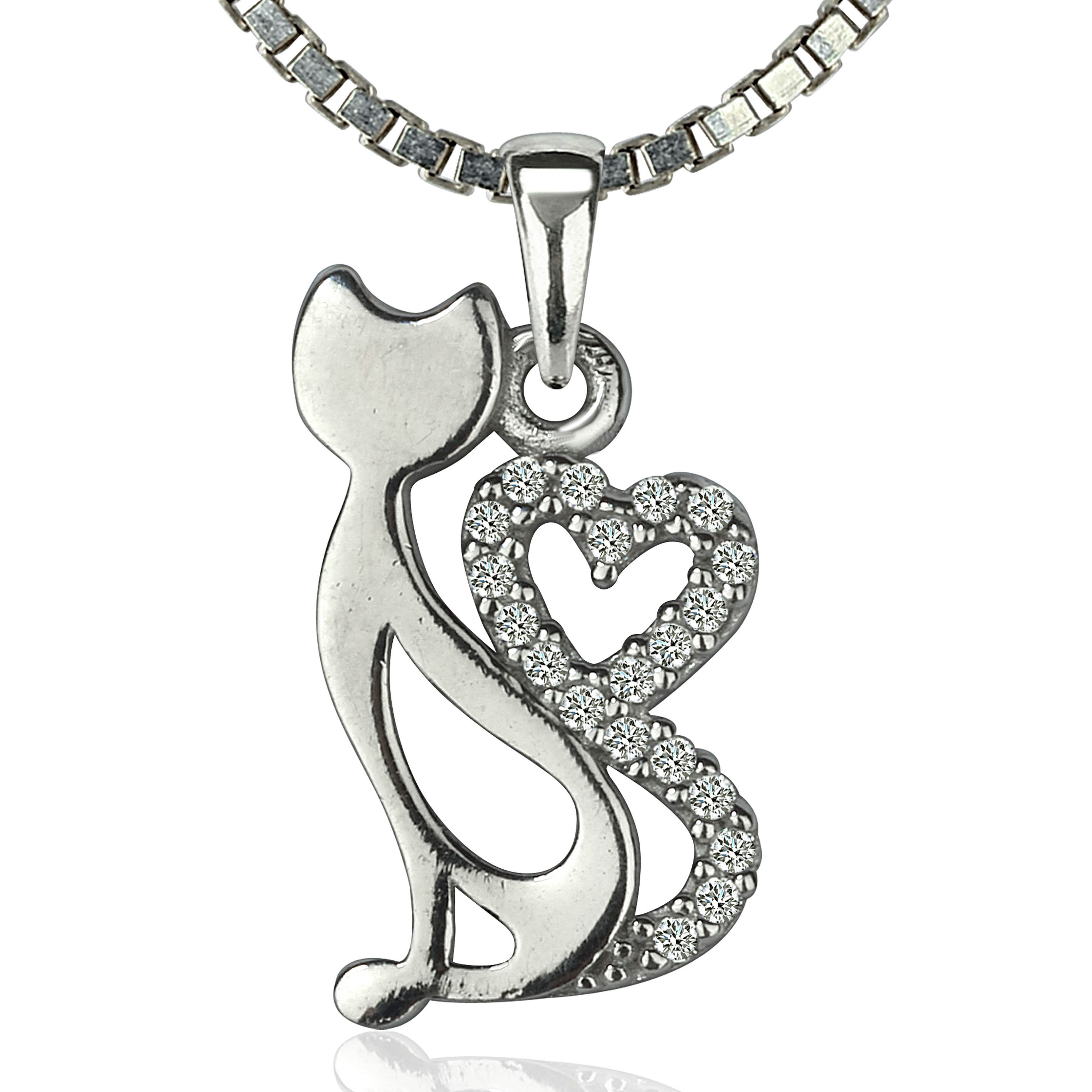 NAHLE Kette mit Anhänger Herz Katze Silberkette Katzen Liebhaber Kette Kätz günstig online kaufen