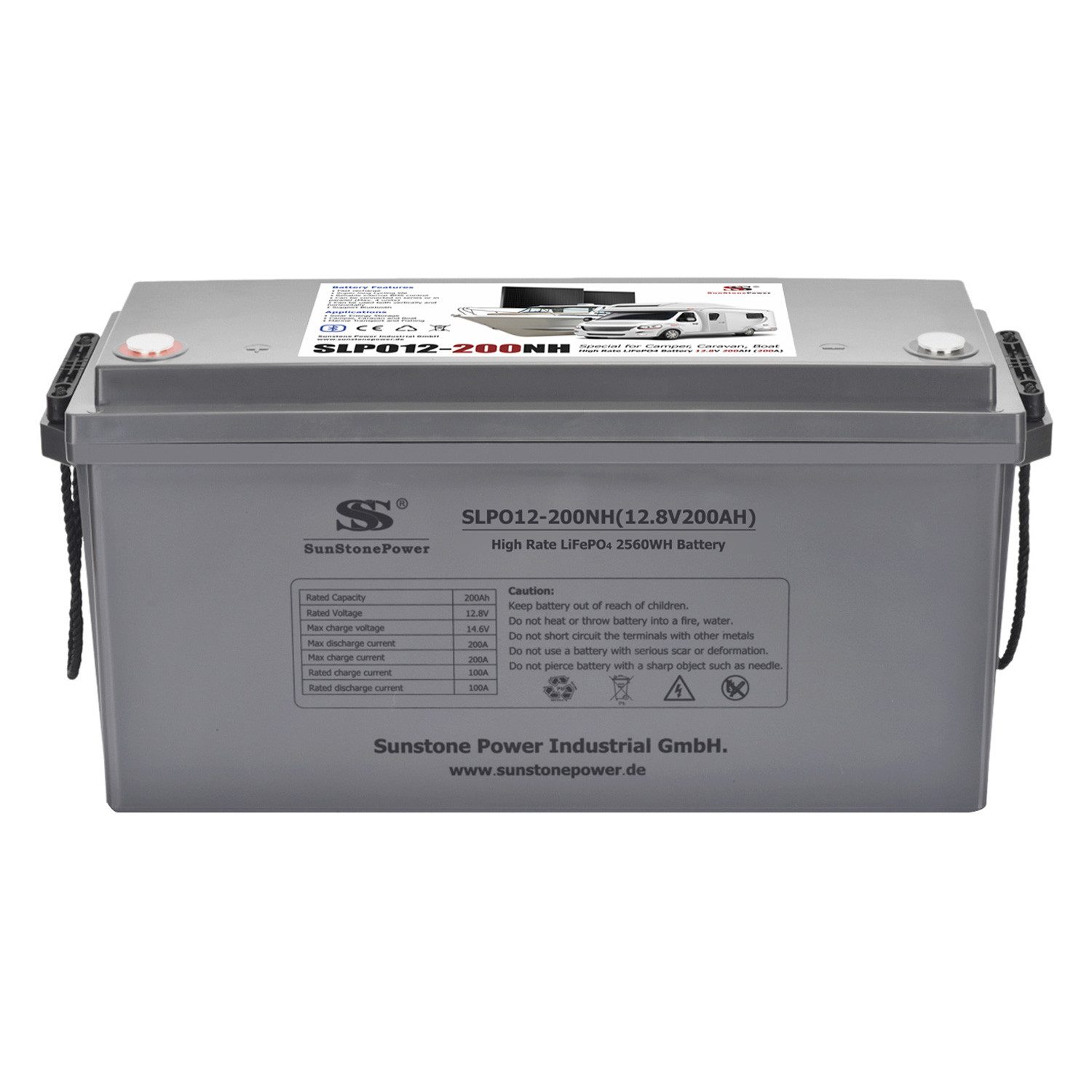 Sunstone Power 12V 200AH LiFePO4 Batterie 1C Entladung Energiespeicher für WOMO RV Solarakkus 200000 mAh (12 V), Bluetooth