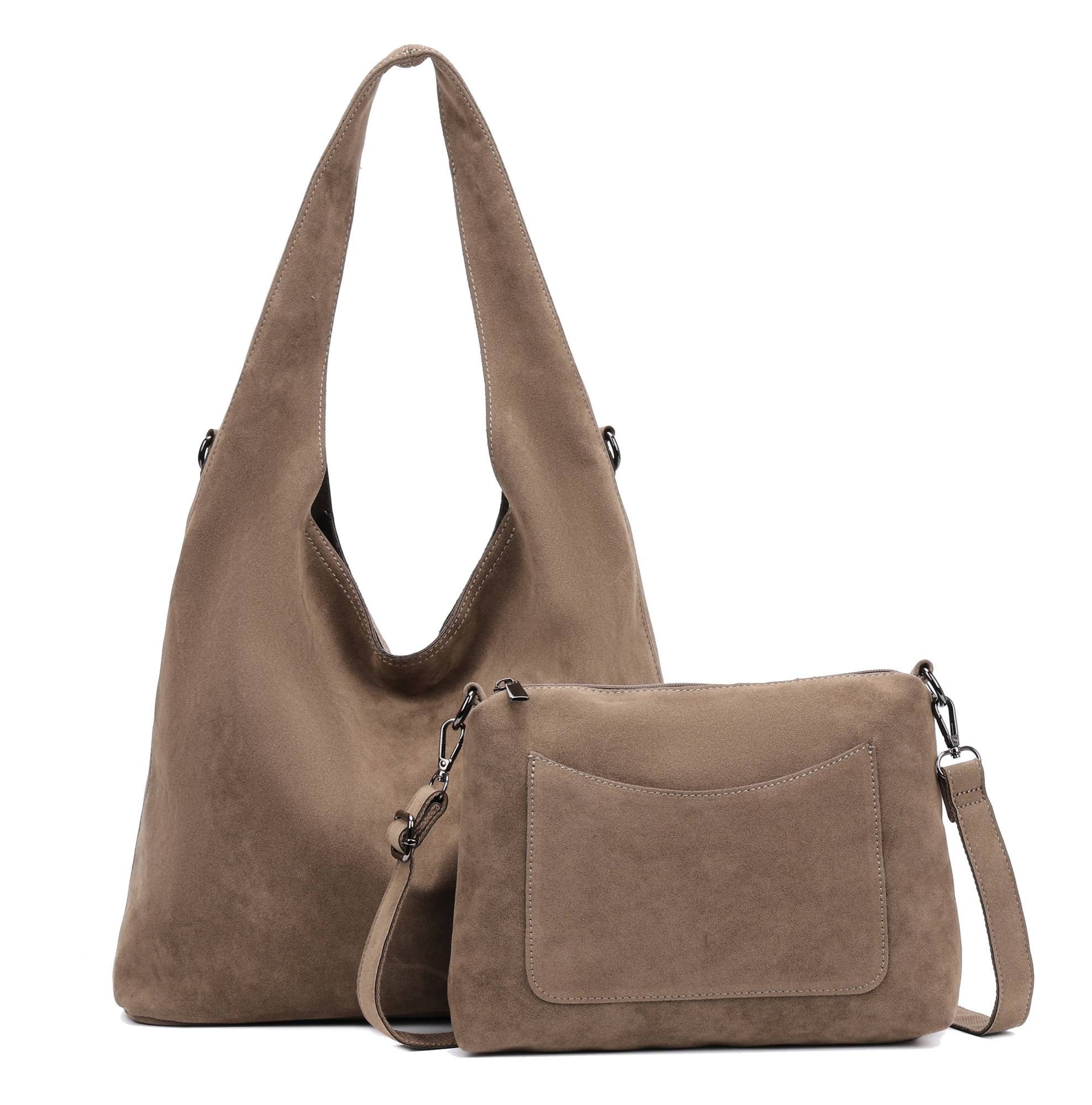 Schultertasche Damen Tasche Set 2in1 Shopper Handtasche Crossbody Velours CrossOver