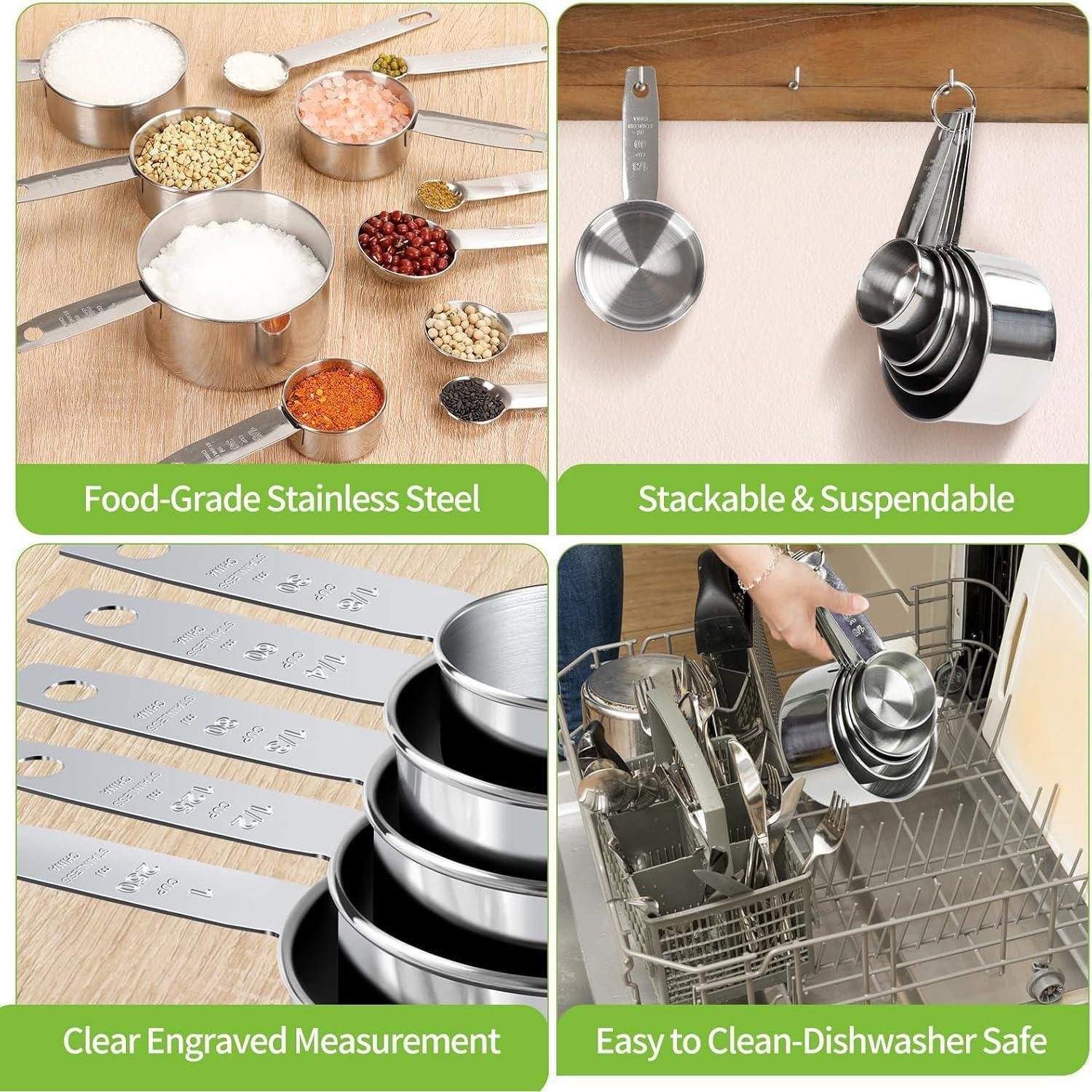 LuxusKollektion Messlöffel Edelstahl Messbecher Messlöffel Set Scoop Clip Dosierlöffel 5 Cups 6