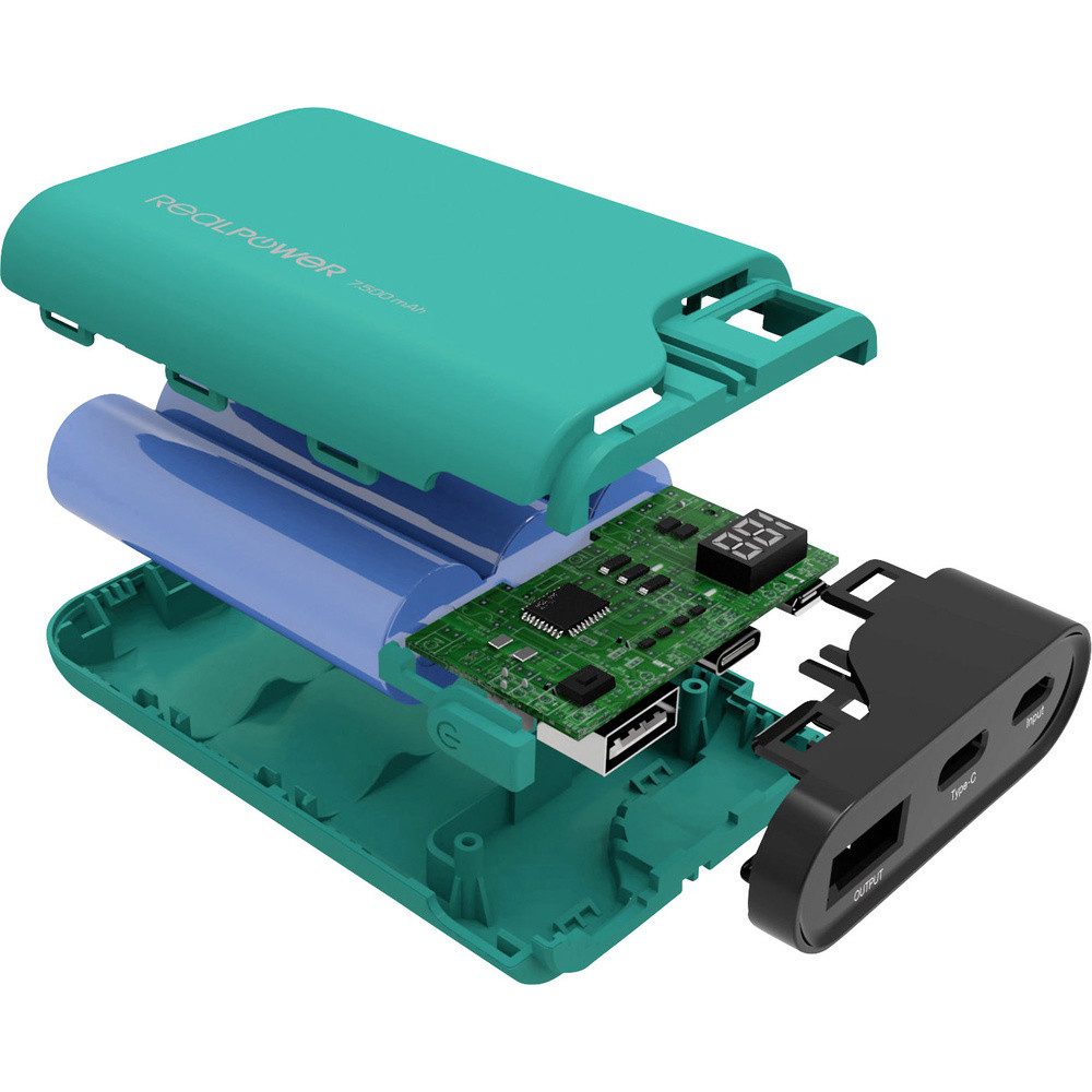 Realpower RealPower PB-7500C Powerbank 7500 mAh Li-Ion Grün Statusanzeige Powerbank 7500 mAh