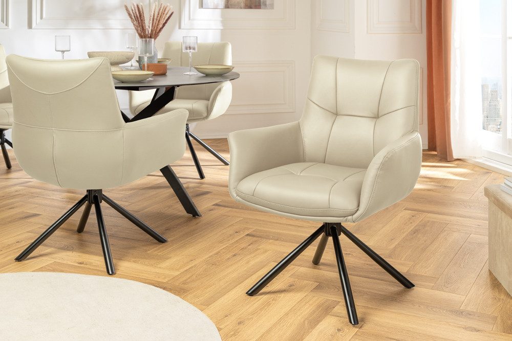 riess-ambiente Drehstuhl SIGNATURE beige /schwarz - Echtleder, Metall, 360° drehbar, Federkern (Einzelartikel, 1 St), Armlehnen-Polsterstuhl - ideal für Wohn-, Arbeits-, Esszimmer & Büro