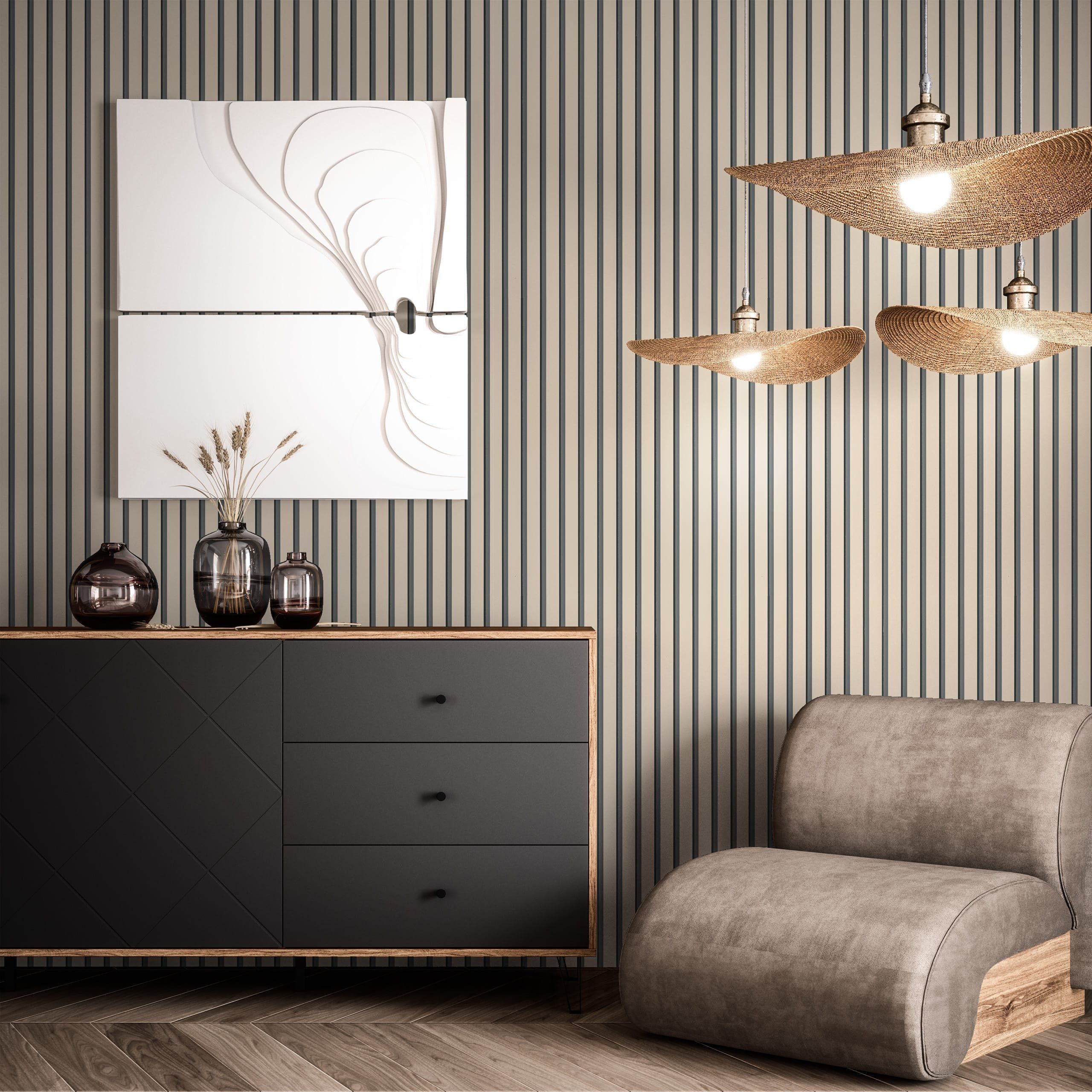 Newroom Vliestapete Baker Beige Tapete Holzwandpaneele Paneele,Lamellen, Beige Tapete Skandinavisch Paneele - Holzwandpaneele Wandpaneele Taupe Modern Lamelle f – Bild 5 von 5