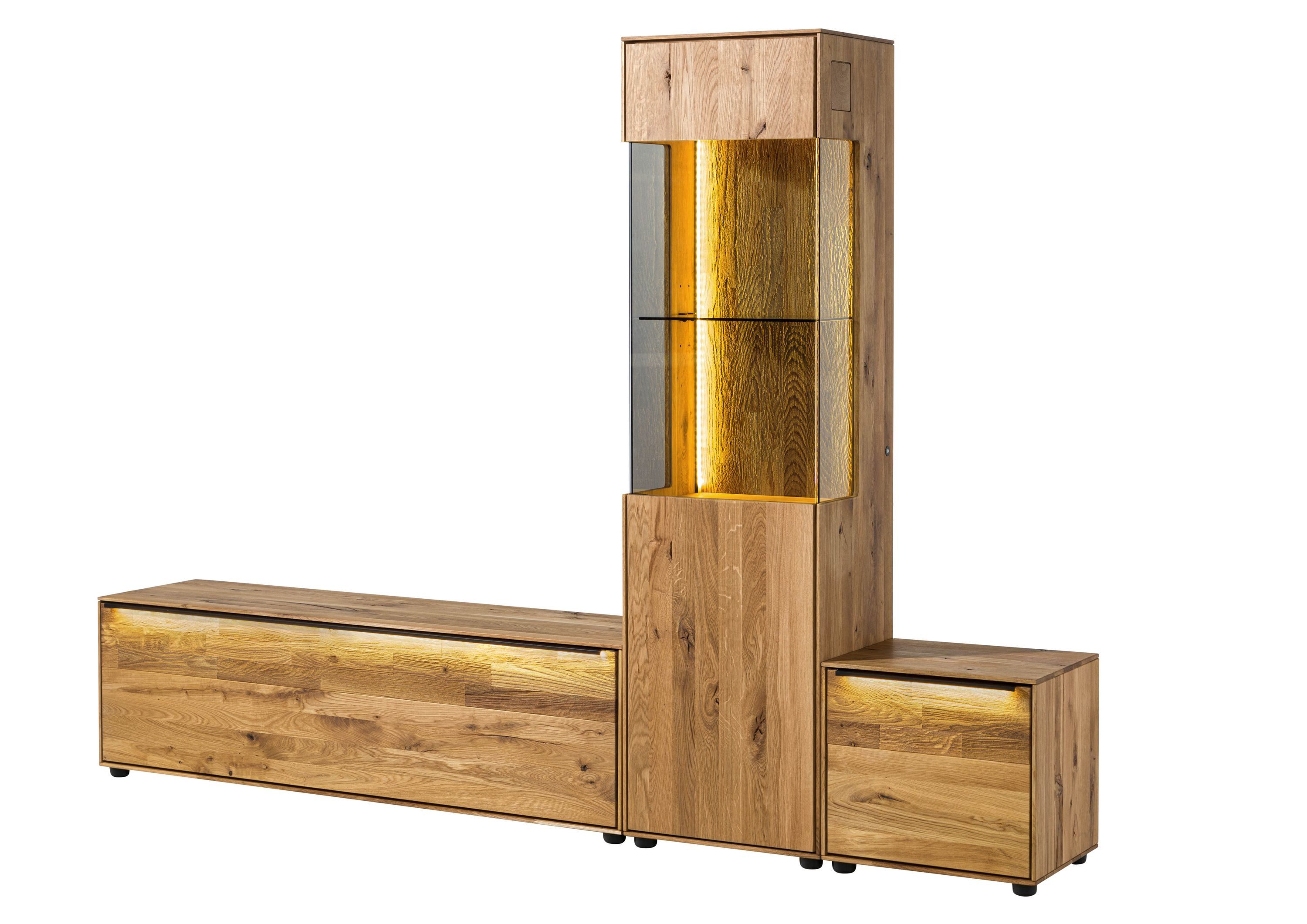 Massivmoebel24 Wohnwand, (Wildeiche 230x38x168 natur geölt WIEN #246), Wildeiche 230x38x168 natur geölt WIEN #246