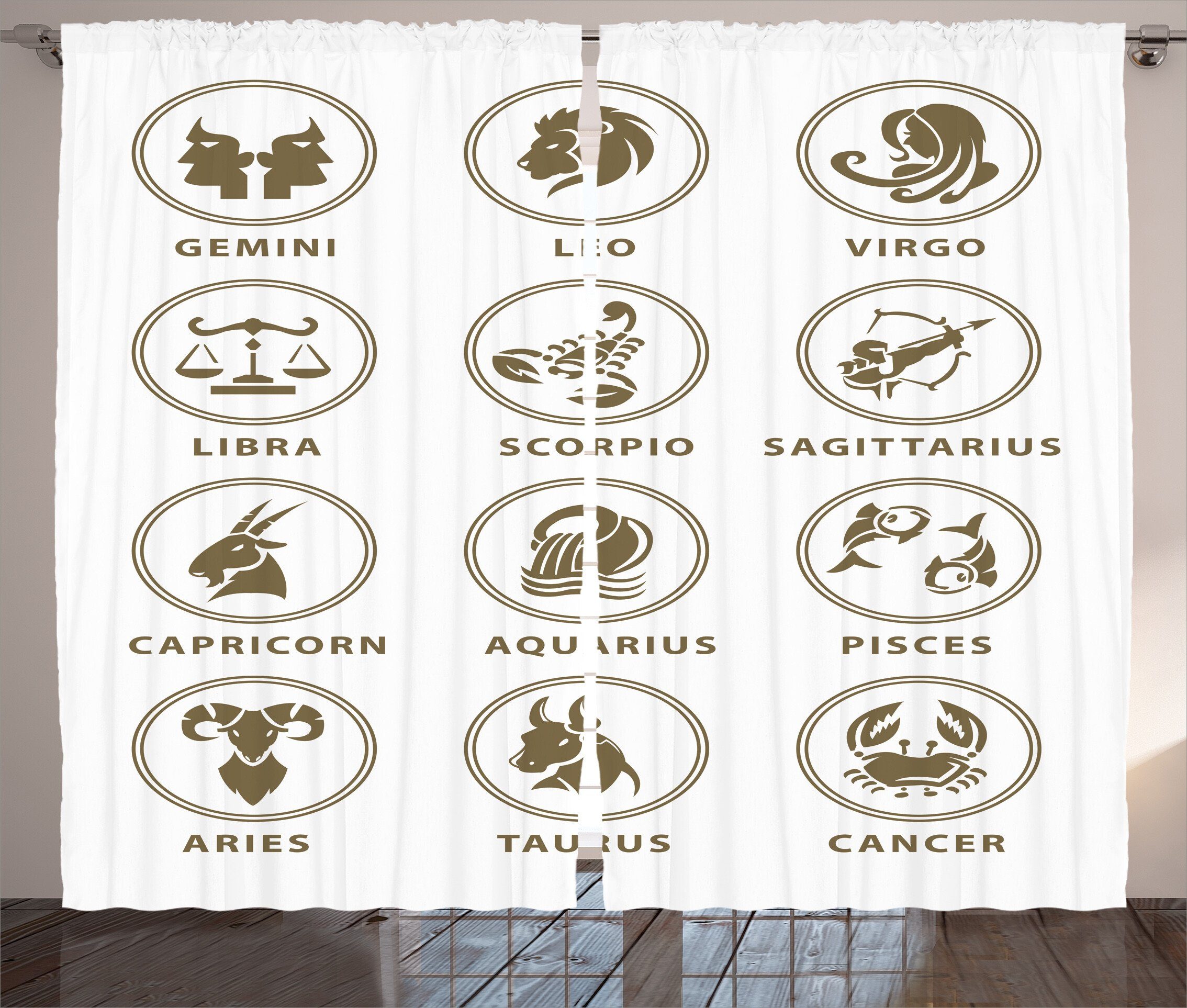 Gardine Schlafzimmer Kräuselband Vorhang Schlaufen Abakuhaus, Zodiac-Diagramm und Astrologie mit Klassisches Haken