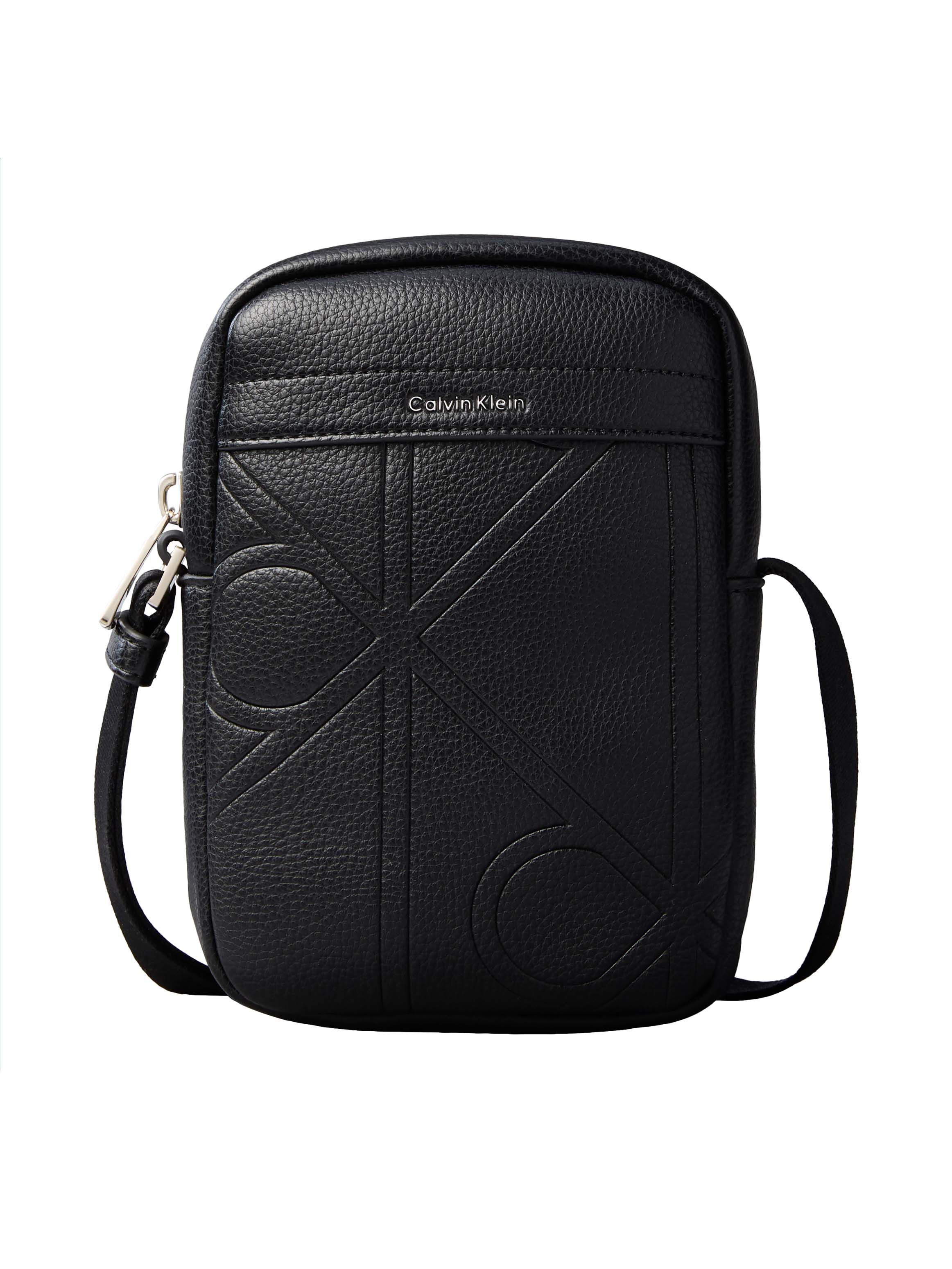 Calvin Klein Umhängetasche EMBLEM AOP EMBOSS SLIM REPORTER, Schultertasche, Mini Bag mit CK-Logoschriftzug