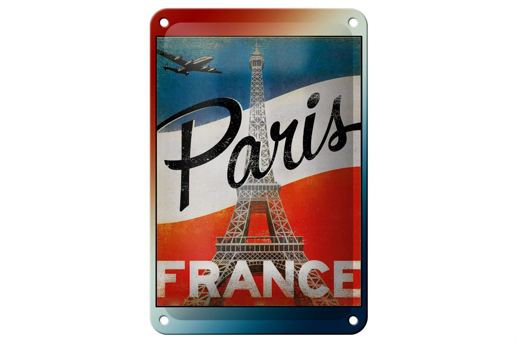 Femer GmbH Metallschild Paris 12x18cm Eiffelturm France Wanddeko, (1 St), gewölbte Oberfläche, abgerundete Ecken, umgeschlagene Kanten