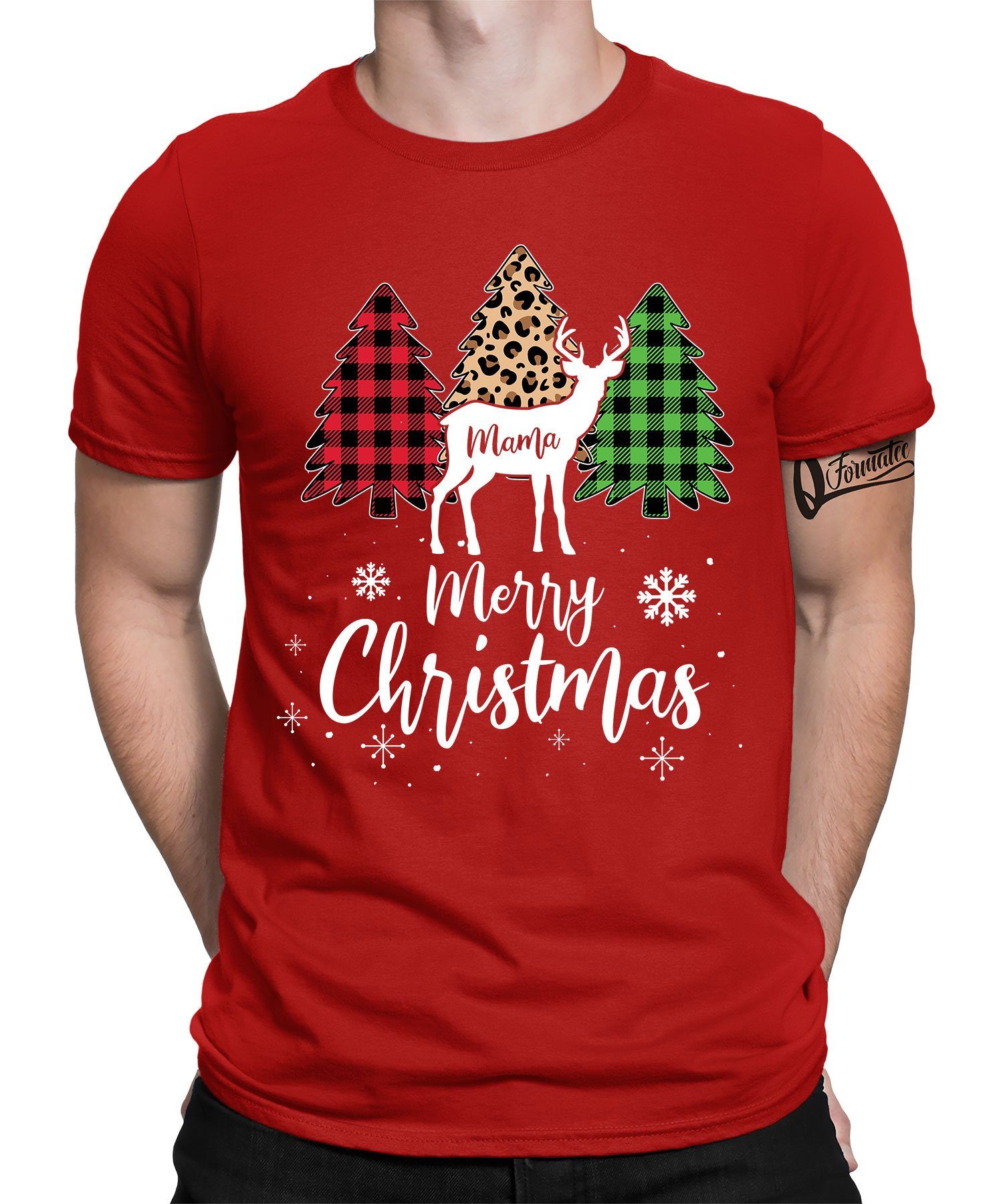 Quattro Formatee Kurzarmshirt Mama Rentier Reh - Weihnachten X-mas Weihnachtsgeschenk Herren T-Shirt (1-tlg) Rot | T-Shirts