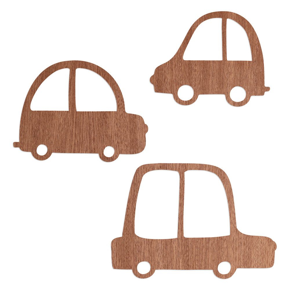 WANDStyle Wanddekoobjekt "Autos" aus Holz (3 St), Mahagoni-Furnier