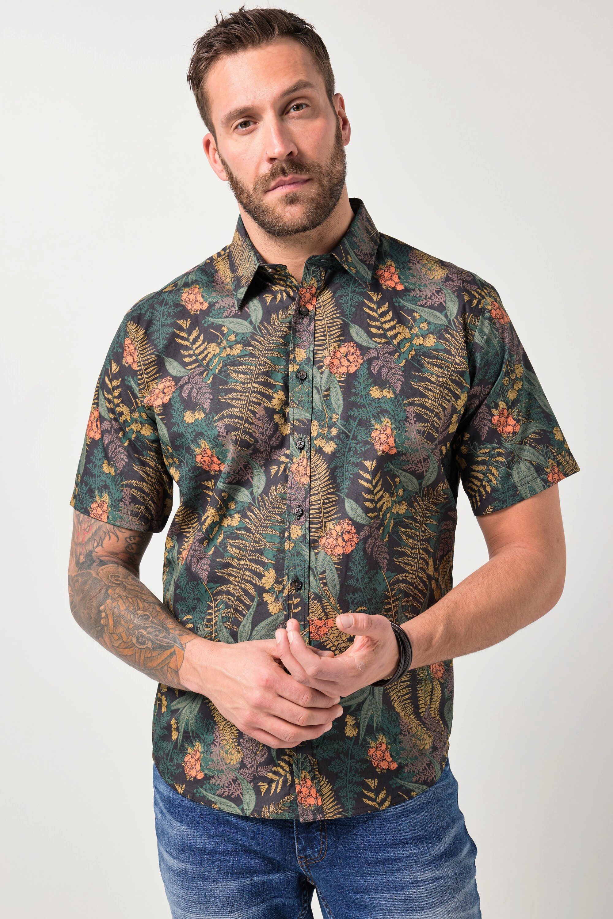 Kurzarmhemd Hemd Halbarm florales Muster Kentkragen Modern Fit