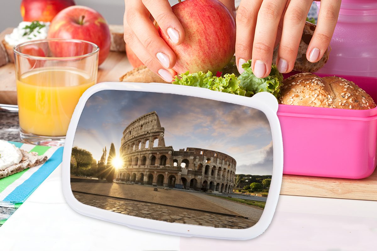 Rom Kolosseum Brotbox Snackbox, Mädchen, für - Kunststoff Erwachsene, Italien, rosa Lunchbox Brotdose (2-tlg), MuchoWow Kinder, - Kunststoff,