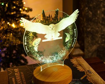 Geschenkelampe Nachttischlampe Hedwig Hogwarts Harry Potter Eule mit 3D Vision Nachtlicht für Kinder, Leuchte 7 Farben fest integriert, Geburtstagsgeschenk für Freunde, Babys, Mädchen, Jungen, HP Fans