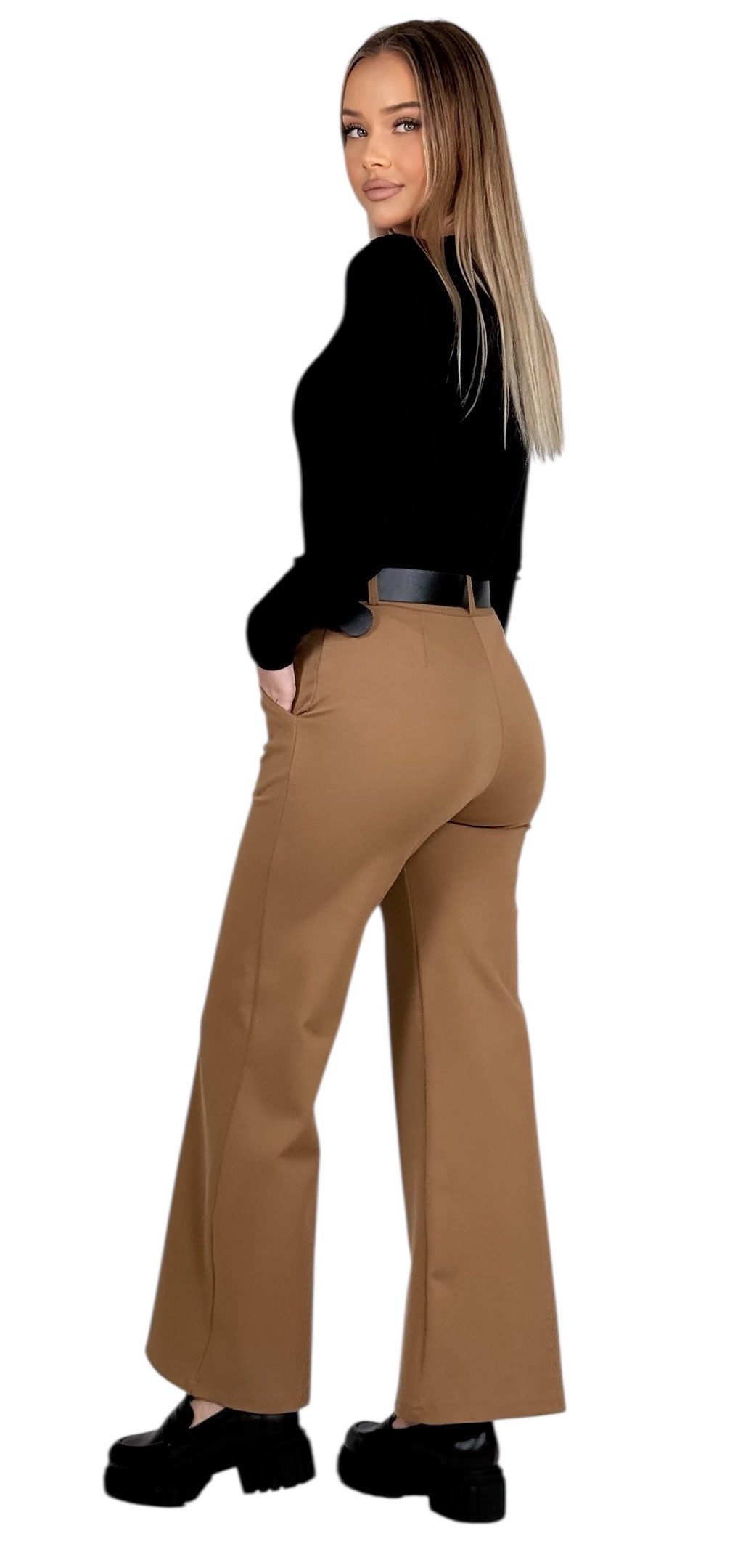 Mississhop Stretch-Hose Elegante Damenhose mit Gürtel und geradem Bein M.431