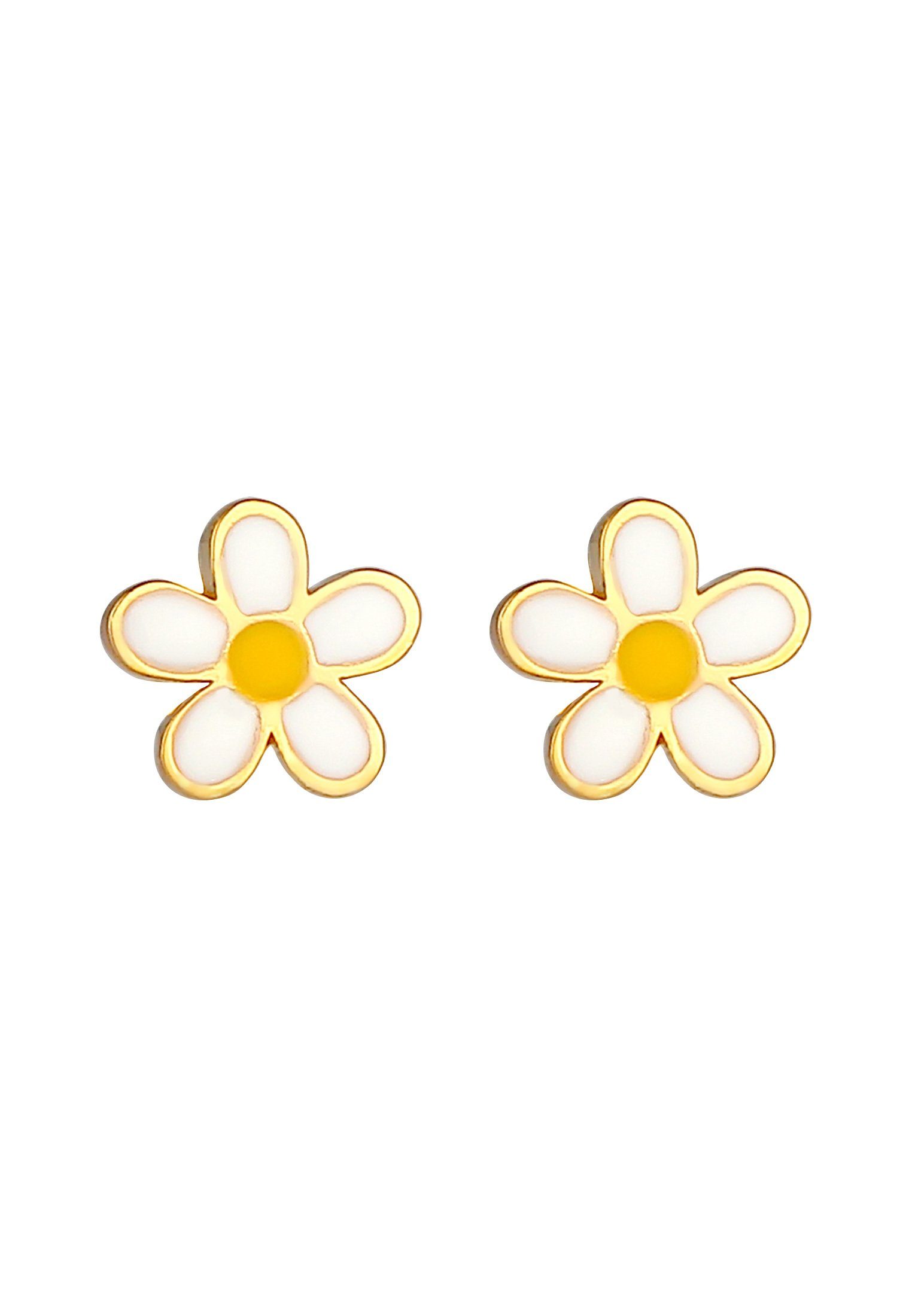 Elli Paar Ohrstecker Kinder Blume Blume Gold Emaille Flower 925 Silber