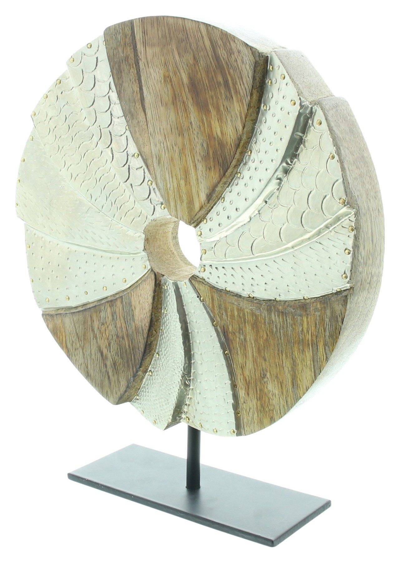 Dekoleidenschaft Skulptur "Circle" aus Mangoholz und Aluminium in silber, Ø 24 cm, Dekoobjekt, Holzdeko, Holzskulptur, Dekofigur für Wohnzimmer, Flur & Fensterbank
