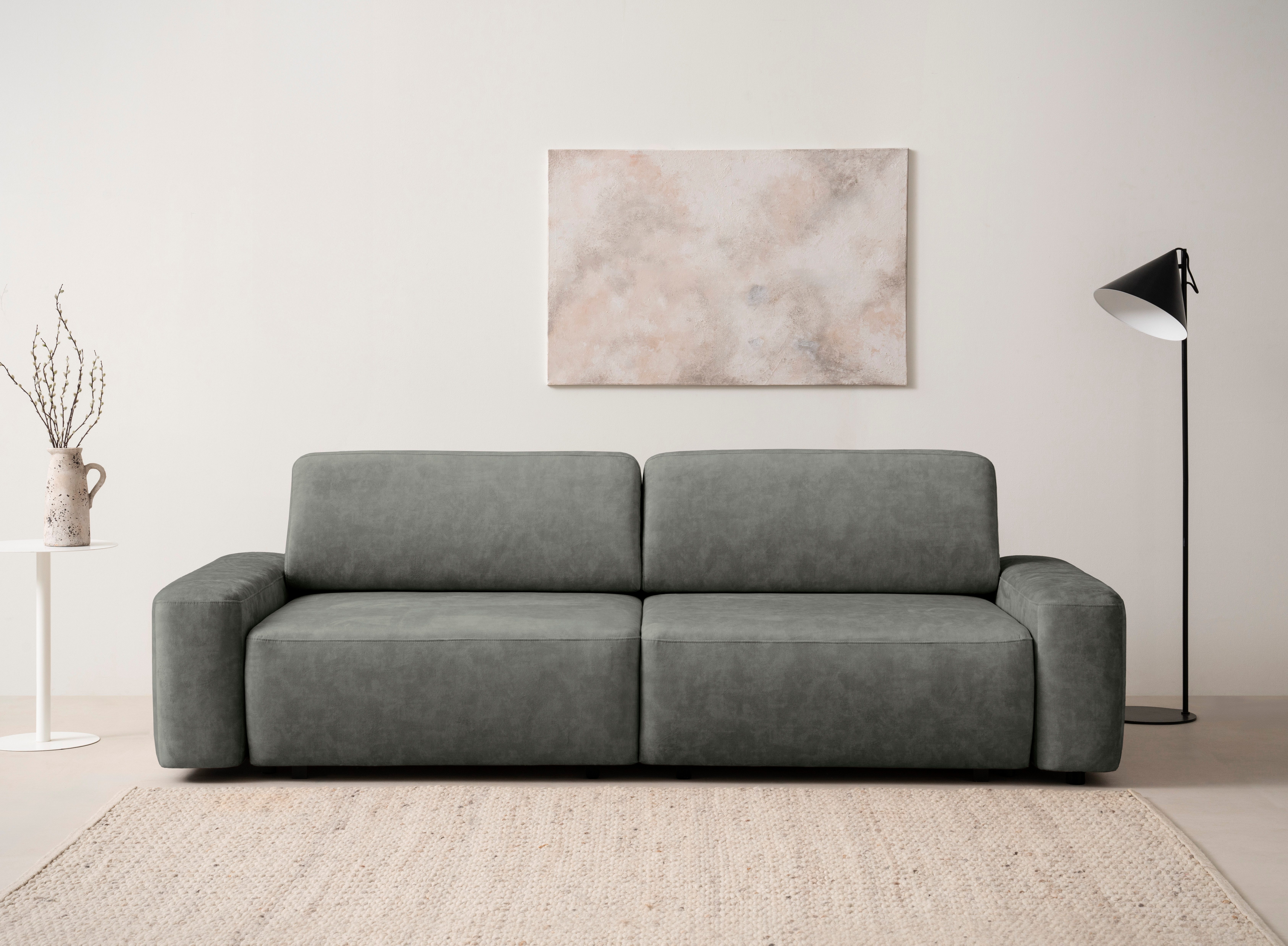 INOSIGN 3-Sitzer TORGE (257cm), Sofa,Schlafsofa in Cord, Samtvelours, Struktur fein, rundes Design, Schlaffunktion u. Bettkasten, Liegefläche: 135/200 cm