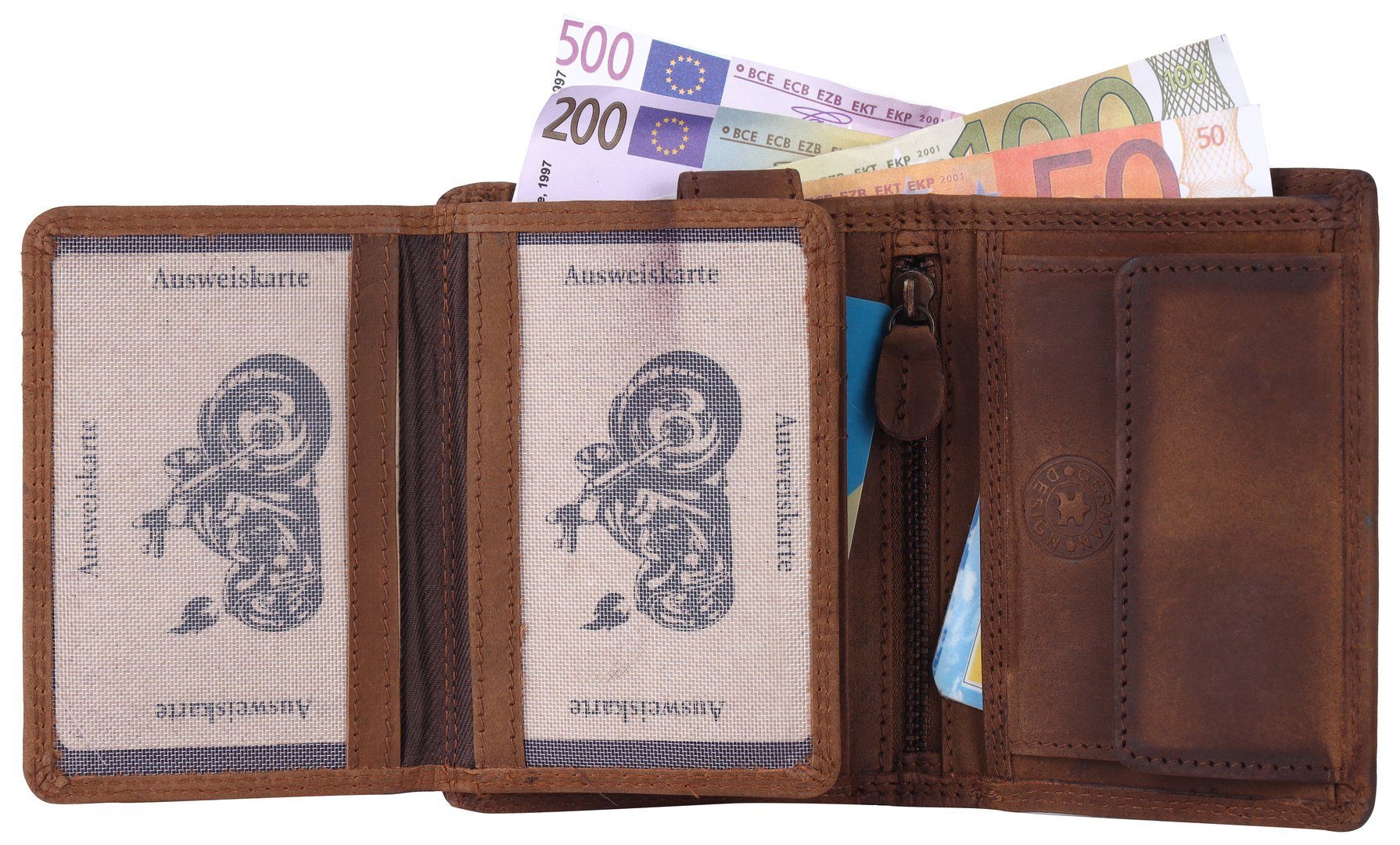 Leder RFID Geldbörse Männerbörse Portemonnaie, Lederbörse Büffelleder Münzfach Herren Börse Schutz mit SHG Brieftasche