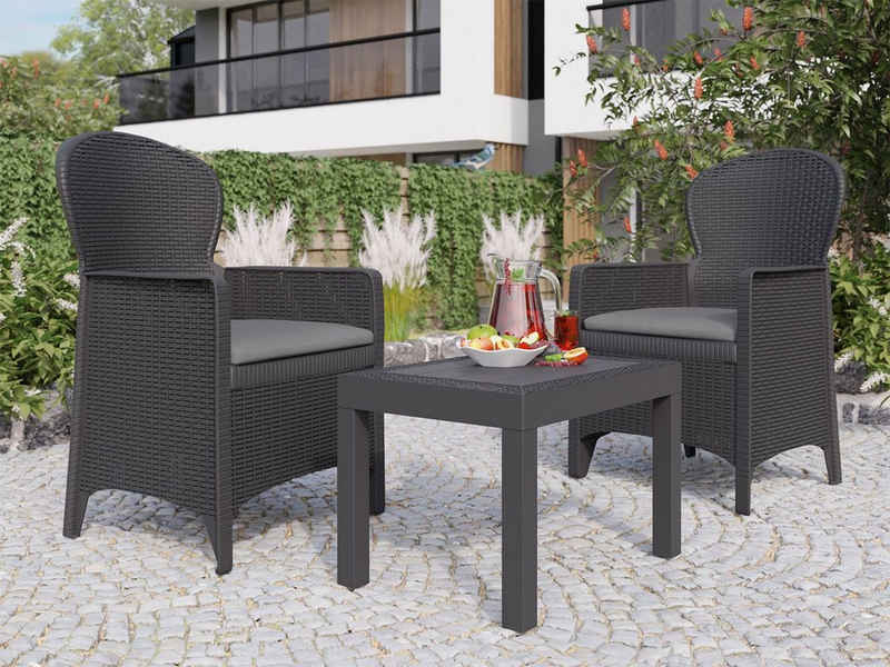 MIRJAN24 Gartenlounge-Set Nizza, (3er-Set, Sessel x 2 Stück, Gartentisch), Set ideal für die Terrasse, Balkon und Garten